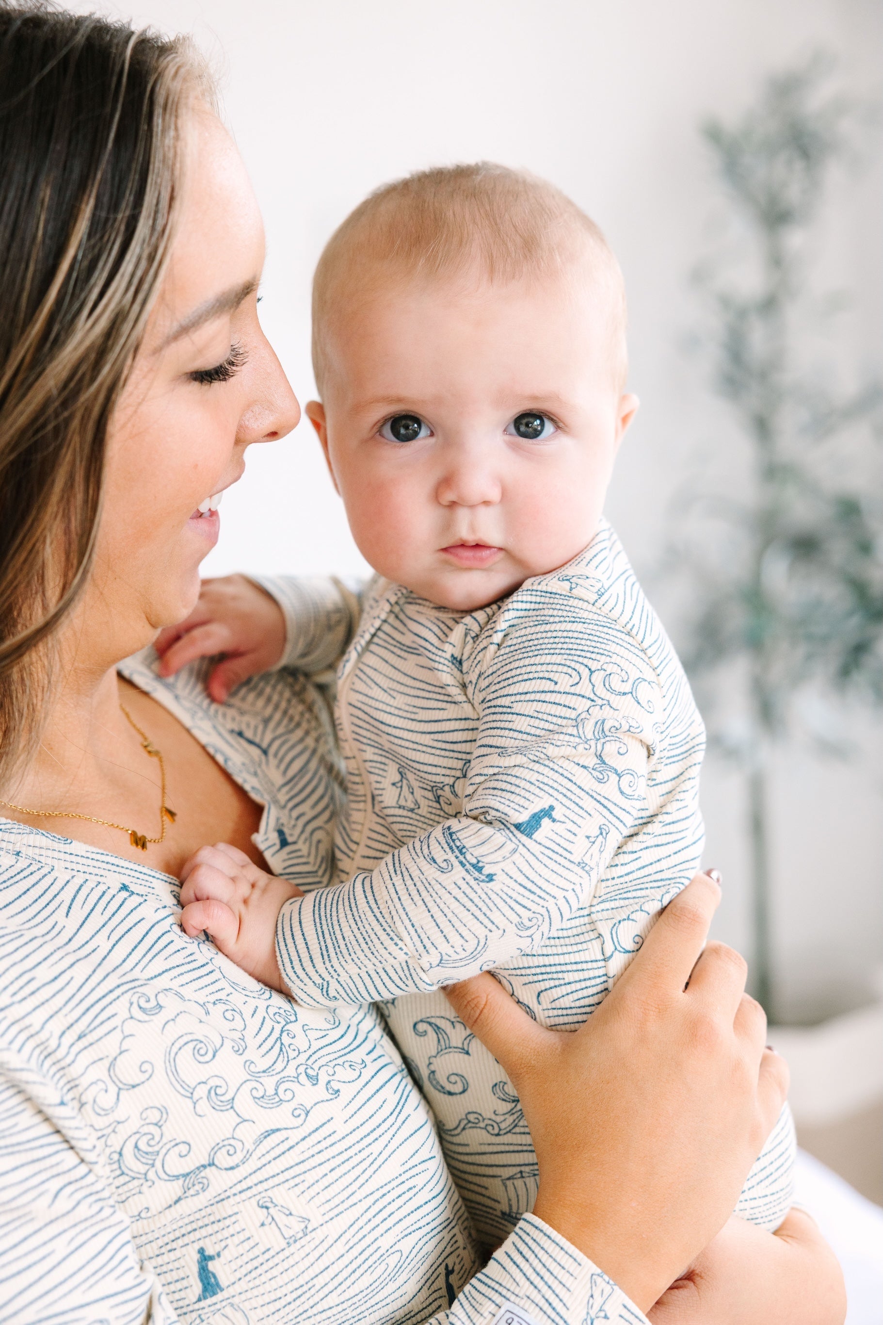 Walking On Water Pj Footed Onesie Ribbed Cotton-bamboo Blend