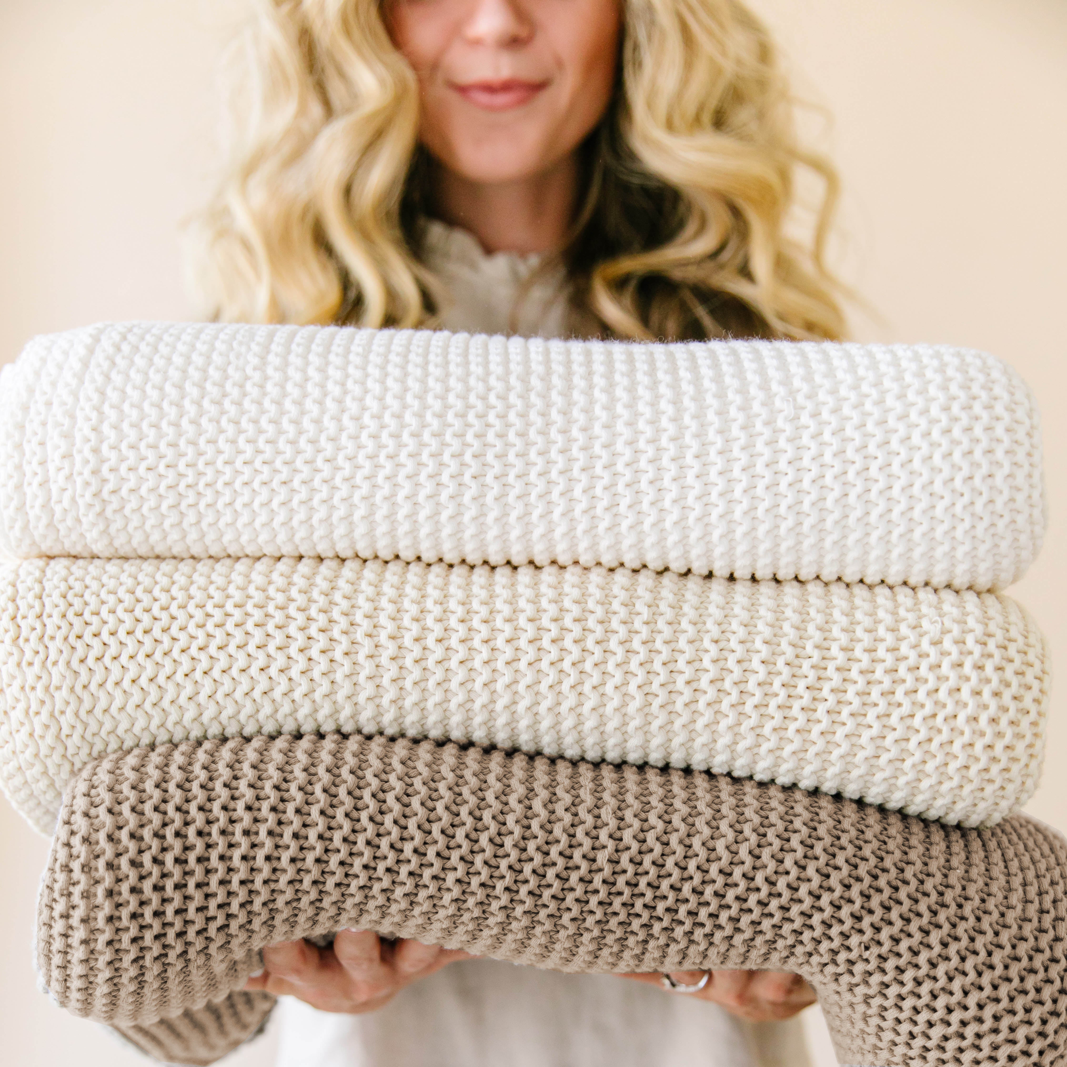 Chunky Knit Throw Blanket - Sand