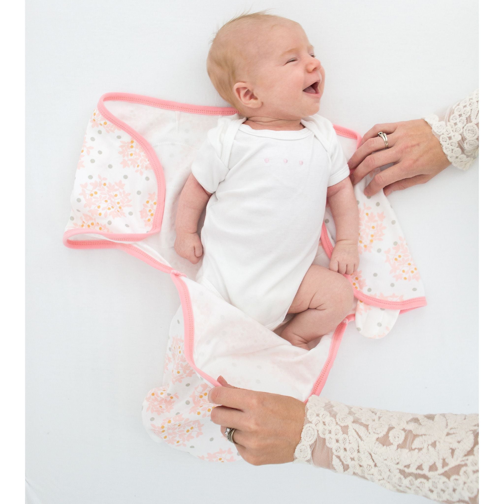 3 Swaddle Wraps - Heavenly Floral, Bella, Tiny Triangles, Pinks With Touch Of Gold Shimmer