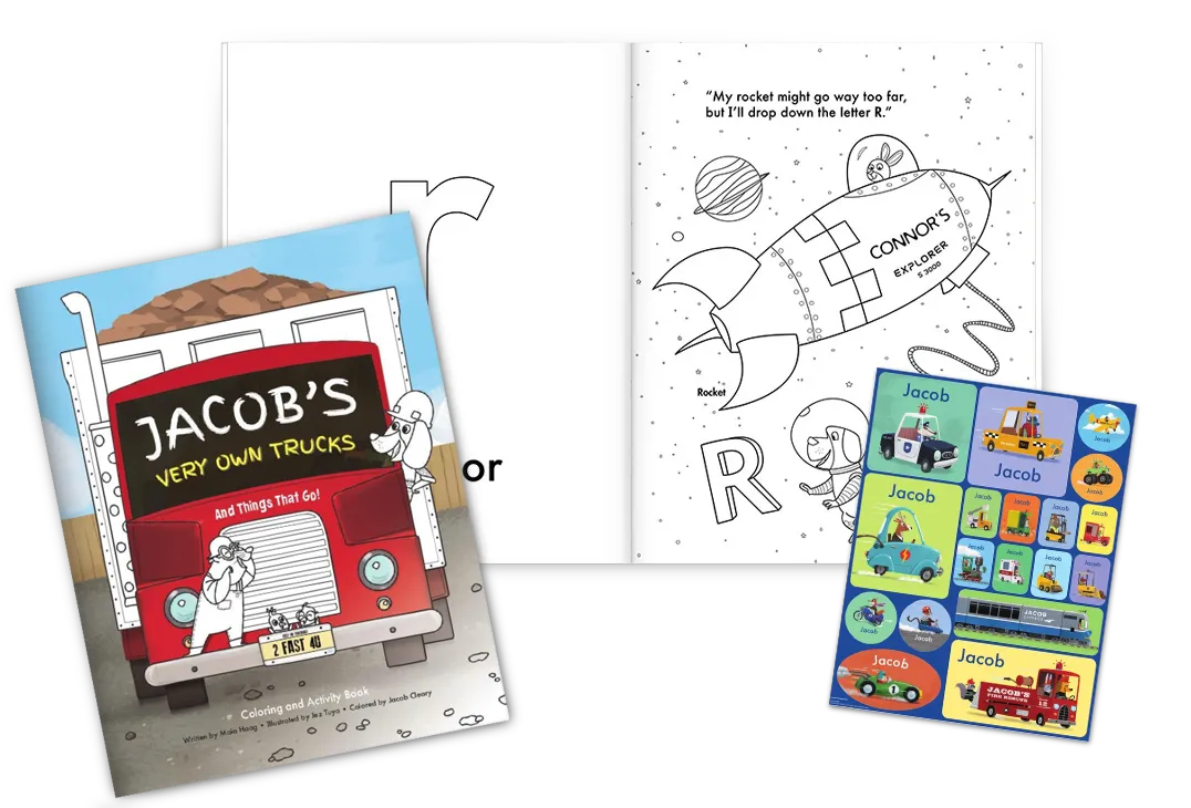 My Very Own Trucks Personalized Coloring Book and Sticker Gift Set