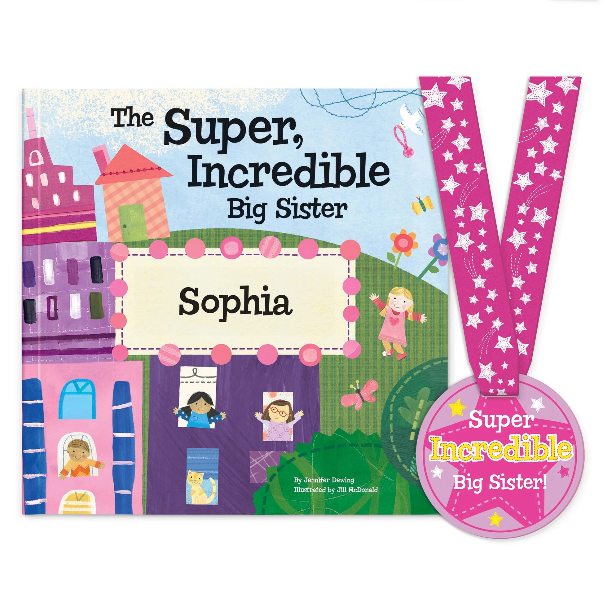 The Super, Incredible Big Sister of Twins Personalized Book and Medal