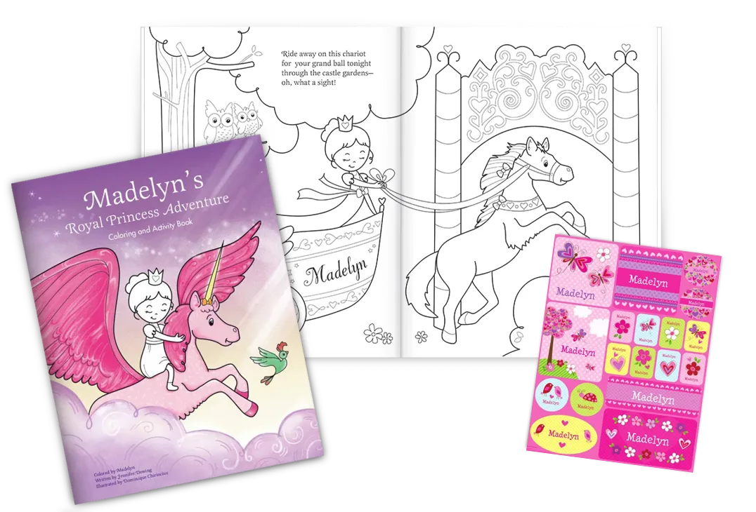 My Royal Princess Adventure Personalized Coloring Book and Sticker Gift Set