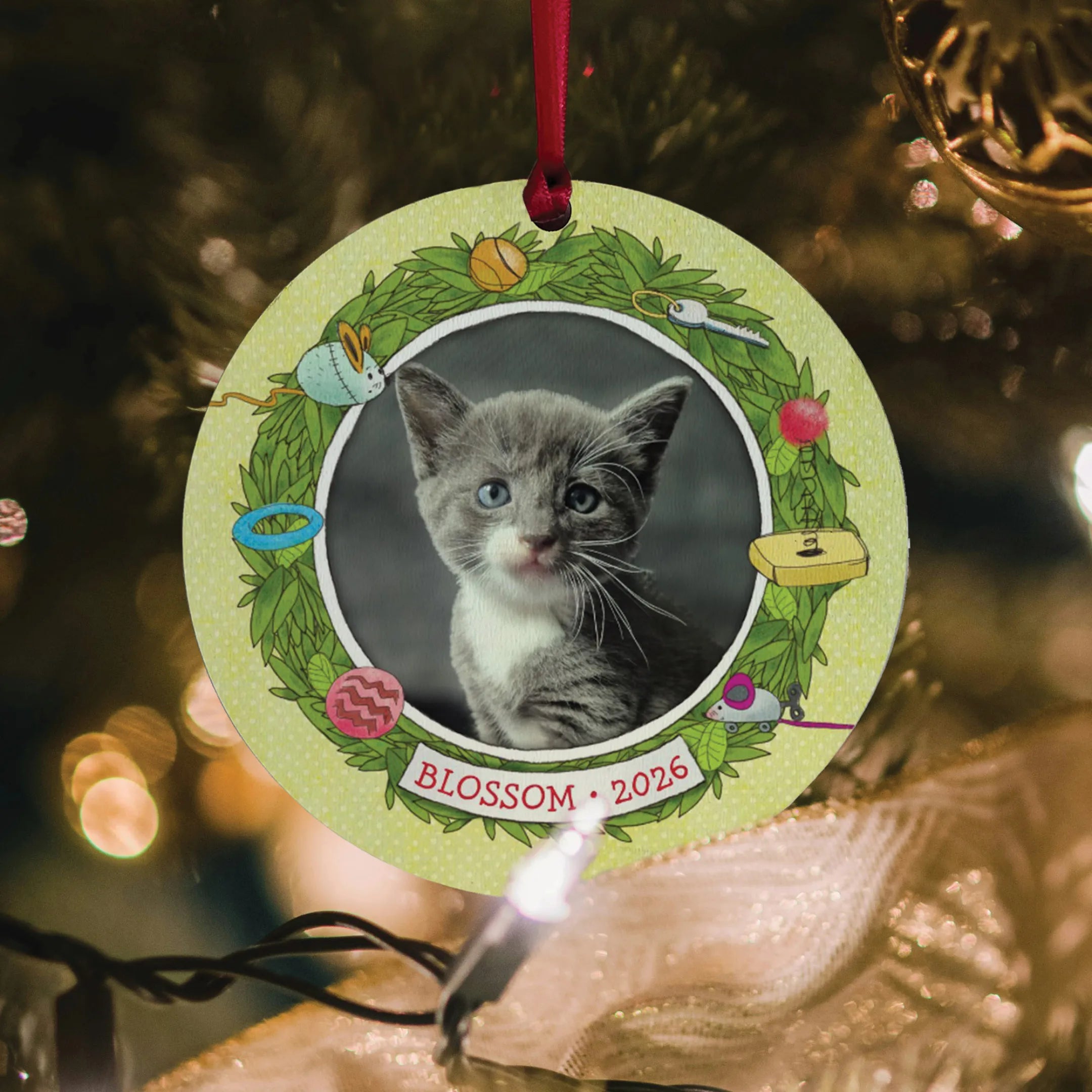 Merry Cat Personalized Photo Ornament