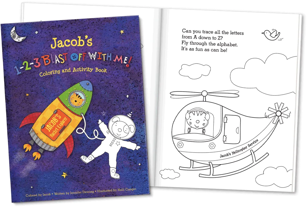 1-2-3 Blast Off With Me Personalized Coloring and Activity Book