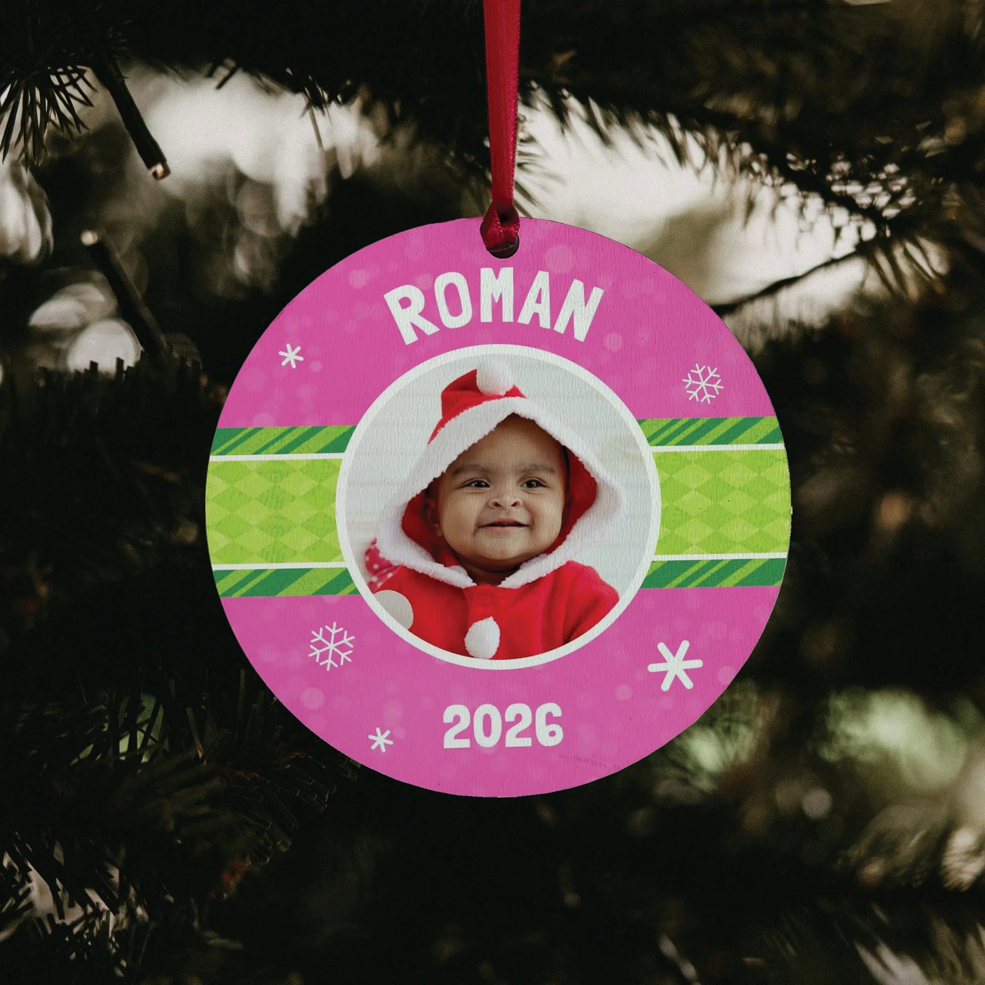 Festive Ribbon Personalized Photo Ornament