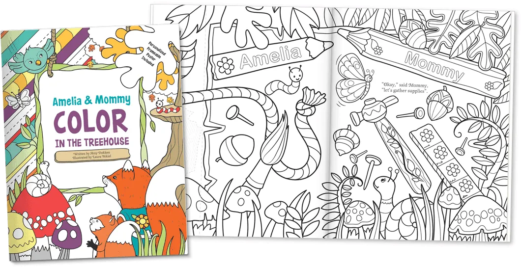 Color in the Treehouse with Me Adult and Child Personalized Coloring Book