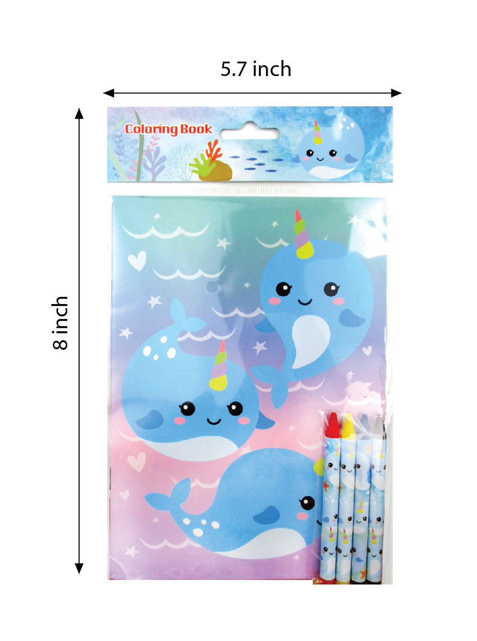 Narwhal Coloring Books With Crayons Party Favors - Set Of 6 Or 12