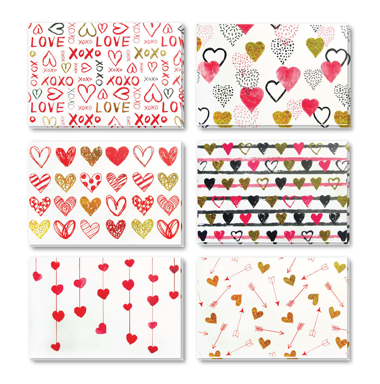 Hearts Assorted Greeting Cards For All Occasions And Valentine's Day - 6 Design