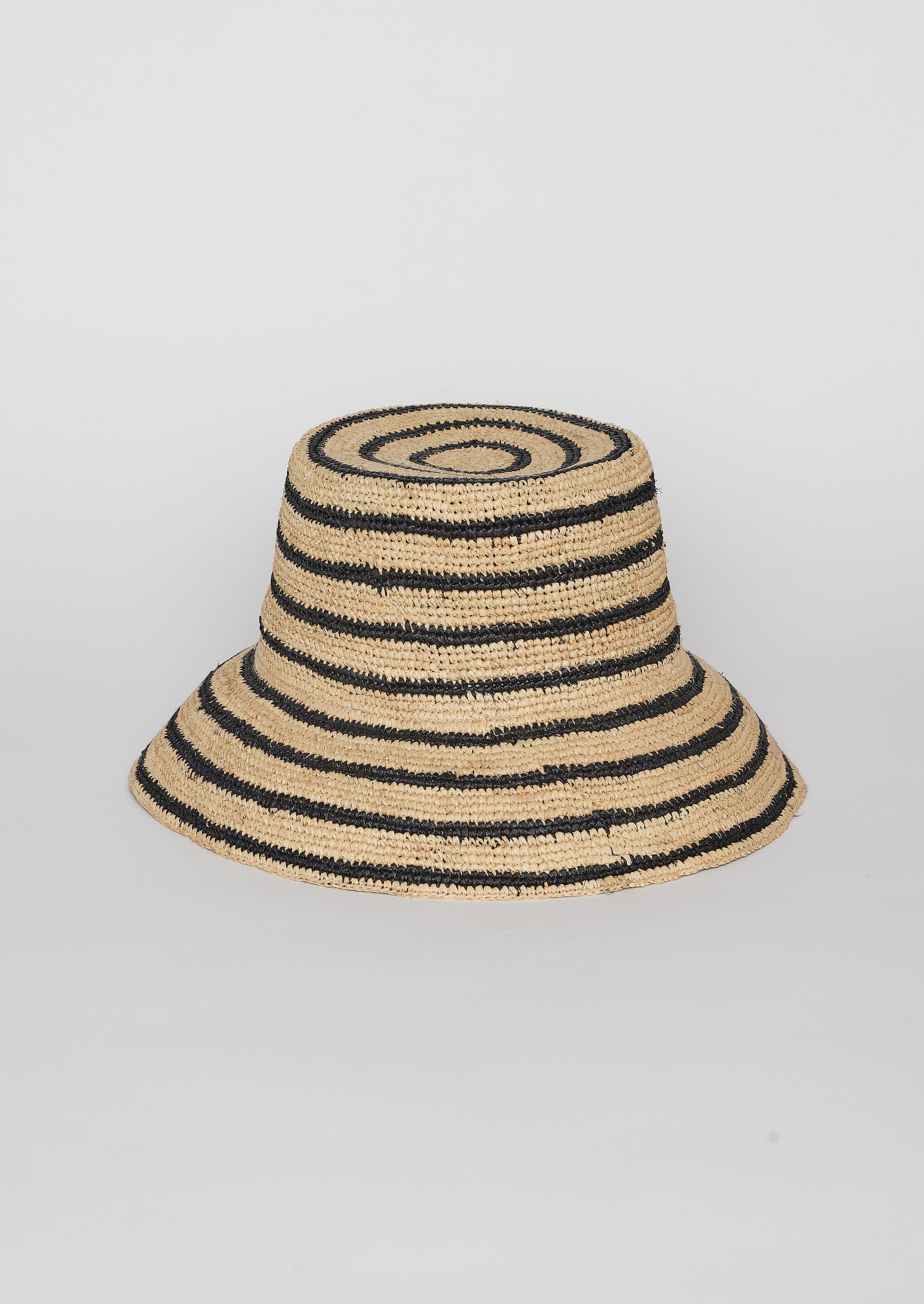 Chic Crochet Bucket Hat-natural/black Stripe