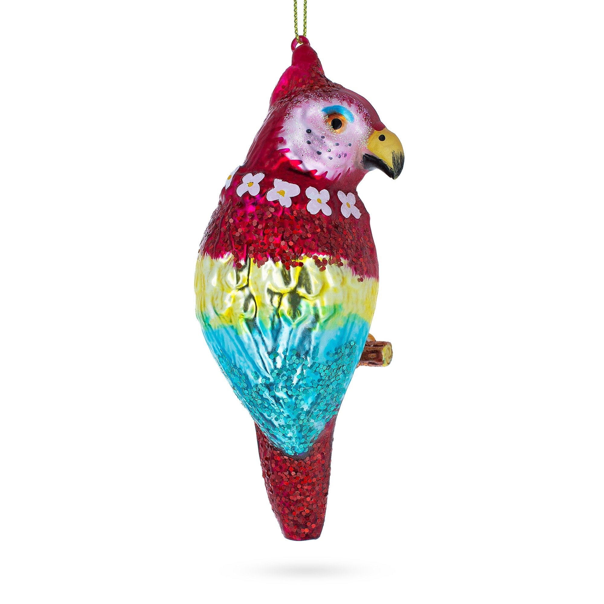 Vibrant Parrot With Drink - Blown Glass Christmas Ornament