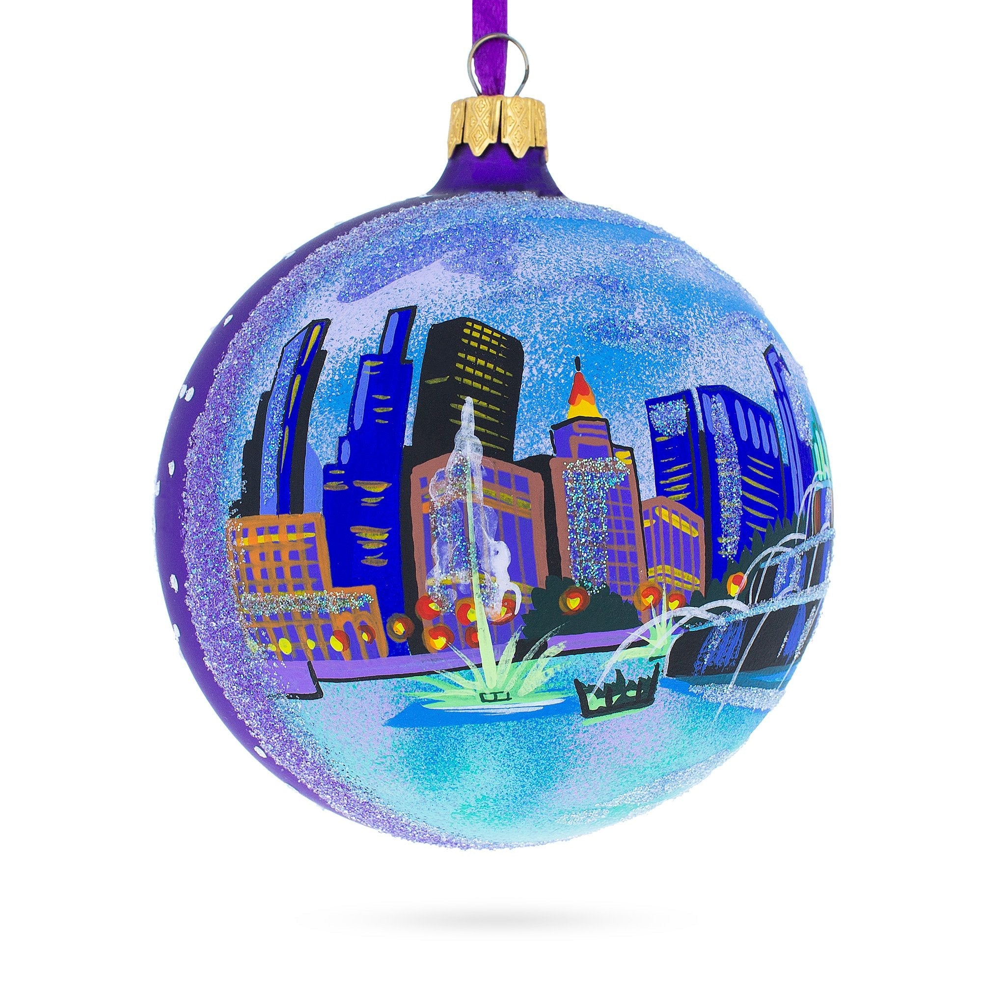 Buckingham Fountain, Chicago, Illinois, Usa Glass Ball Christmas Ornament 4 Inches