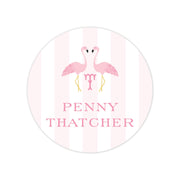 Flamingo Round Vinyl School Labels