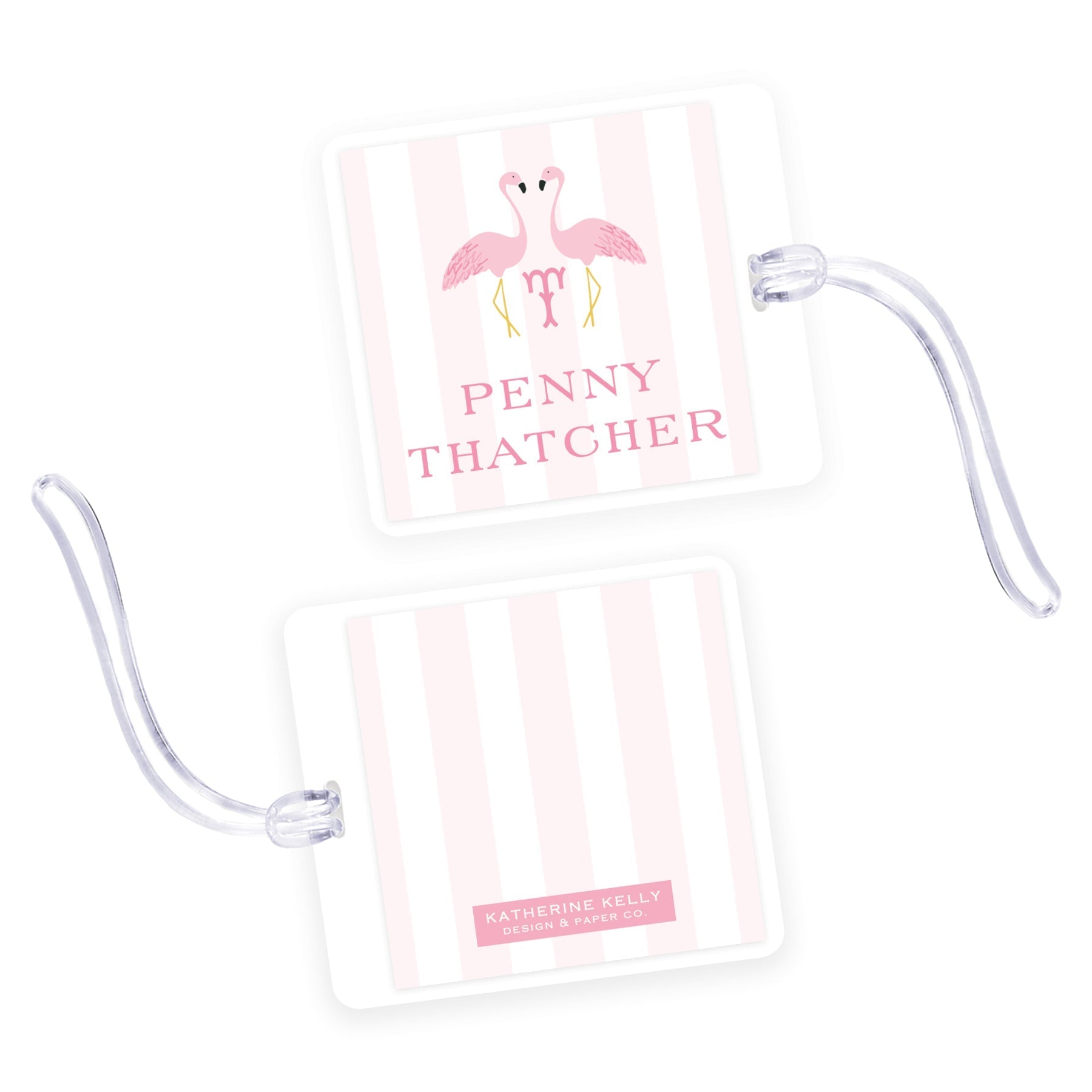 Flamingo Square Laminated Bag Tag