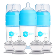 Popyum Blue 7 Piece Bundle: 9oz Bottle 3-pack + 2 Nipple 2-packs