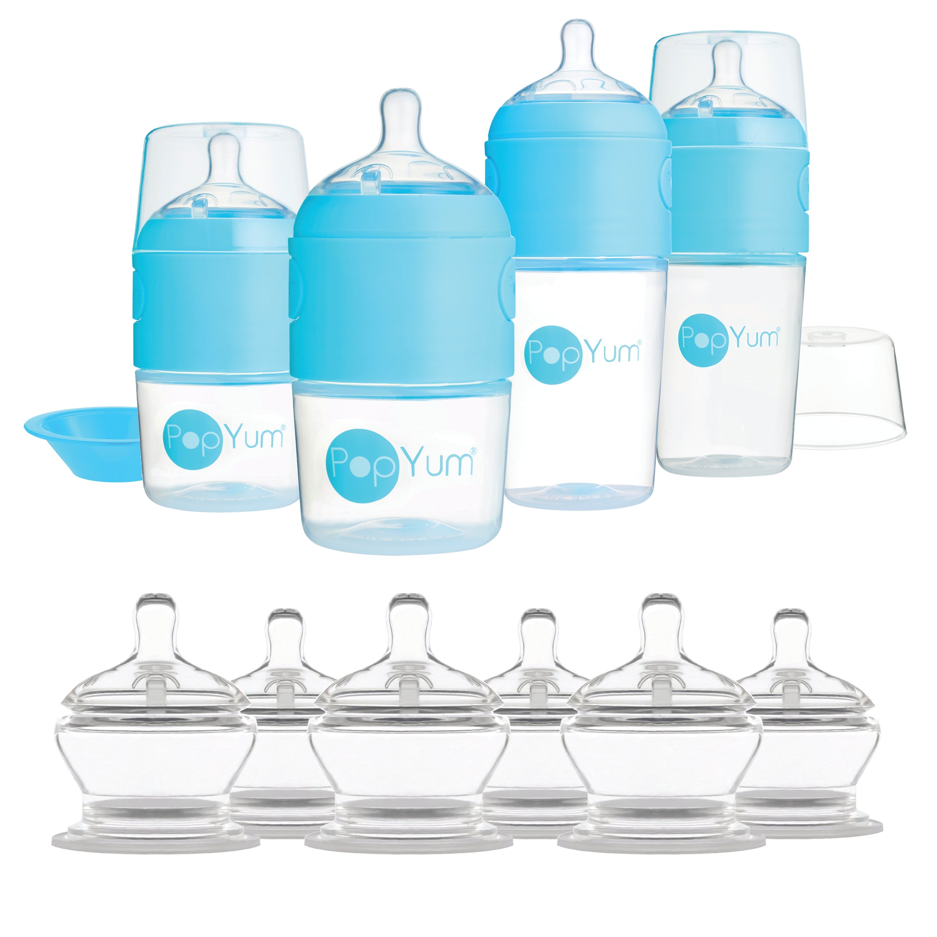 Popyum Blue 10 Piece Bundle: Bottle Set + 3 Nipple 2-packs