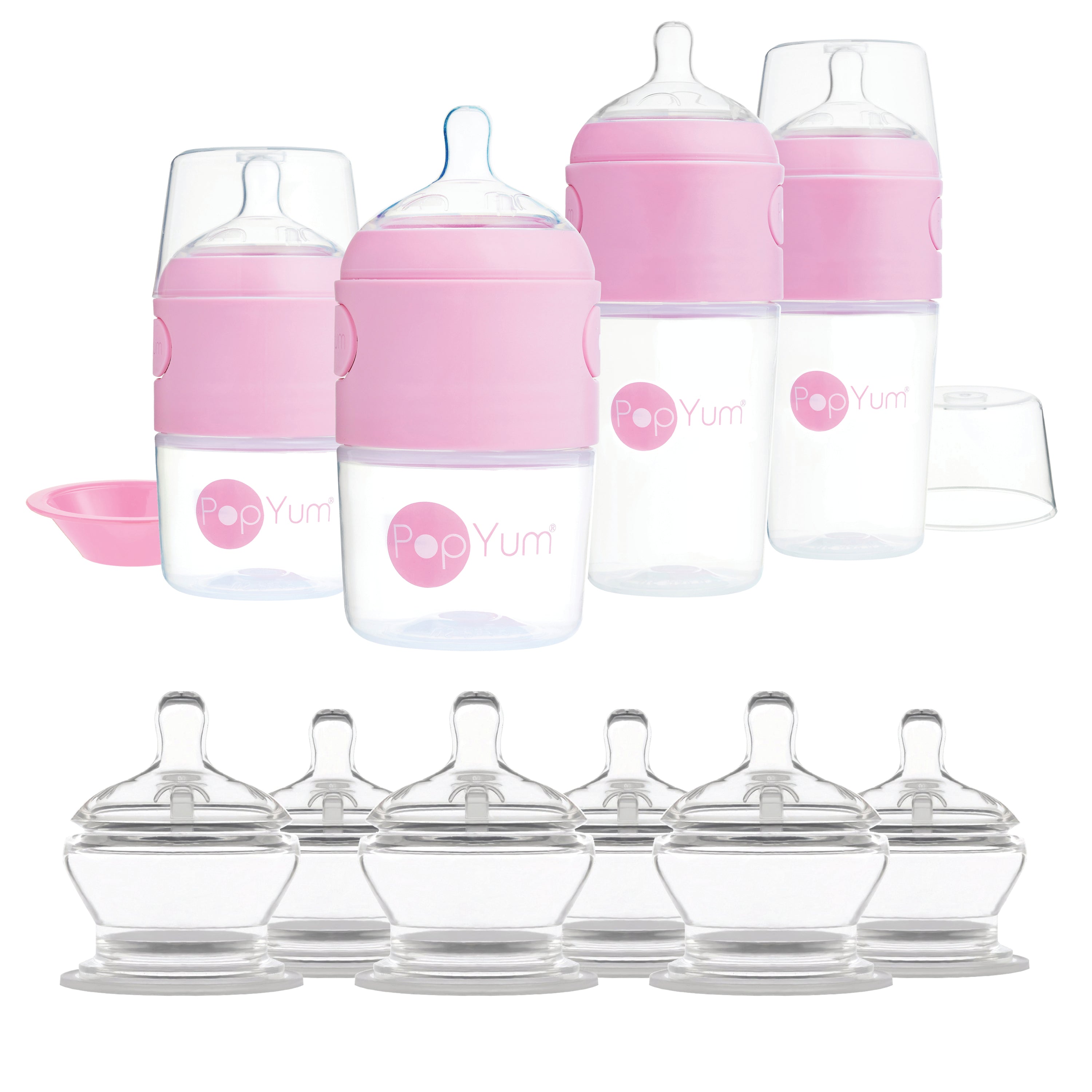 Popyum Pink 10 Piece Bundle: Bottle Set + 3 Nipple 2-packs