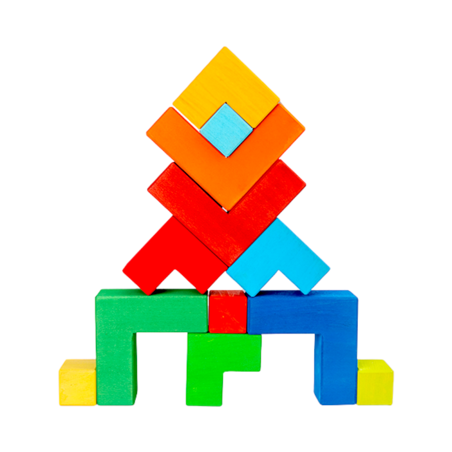 12 Pcs Stained Large Rainbow Wooden Creative Puzzle Square Blocks With Storage Tray