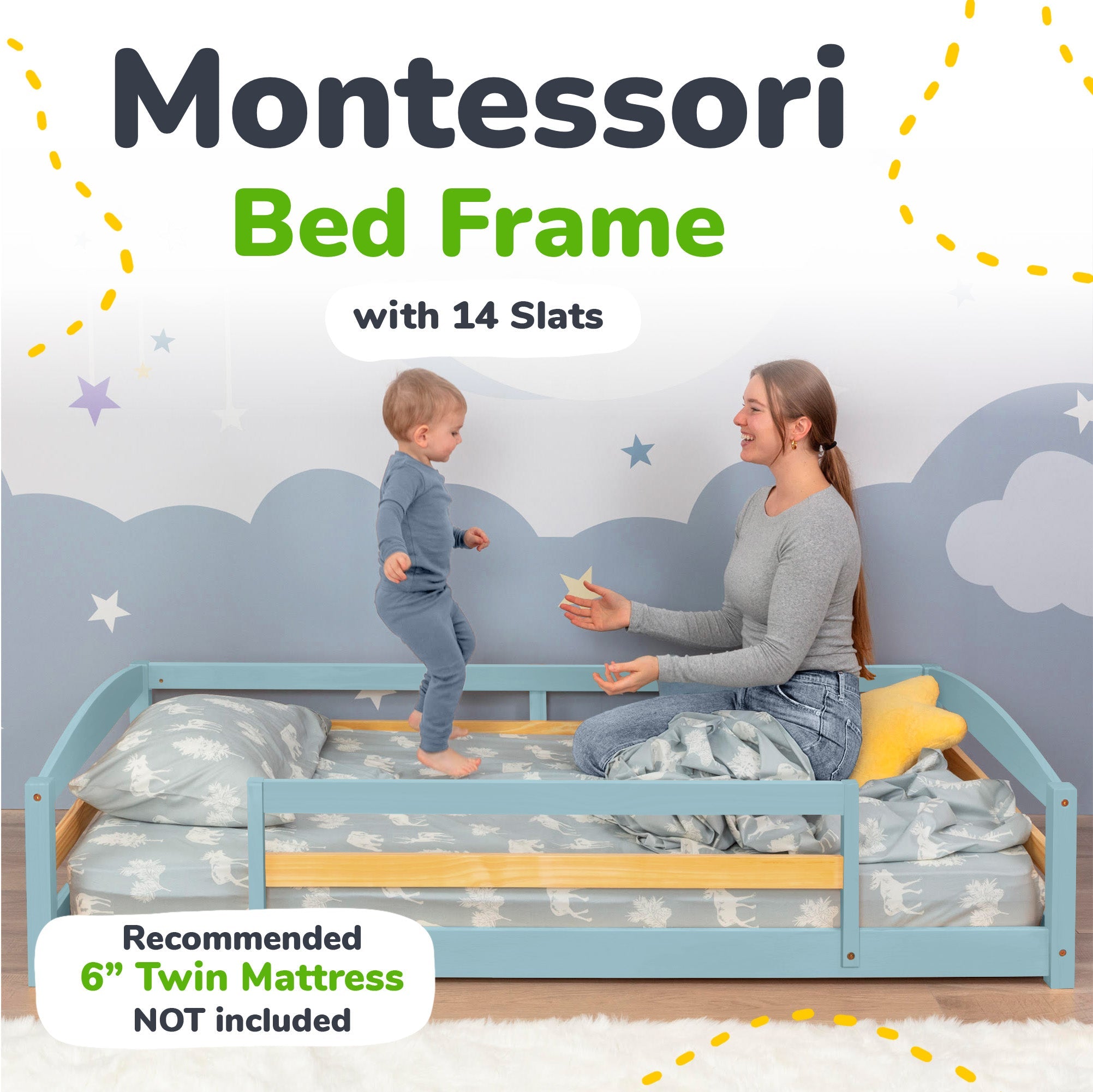 Twin Floor Bed With Safety Guardrails For Kids - Montessori Inspired