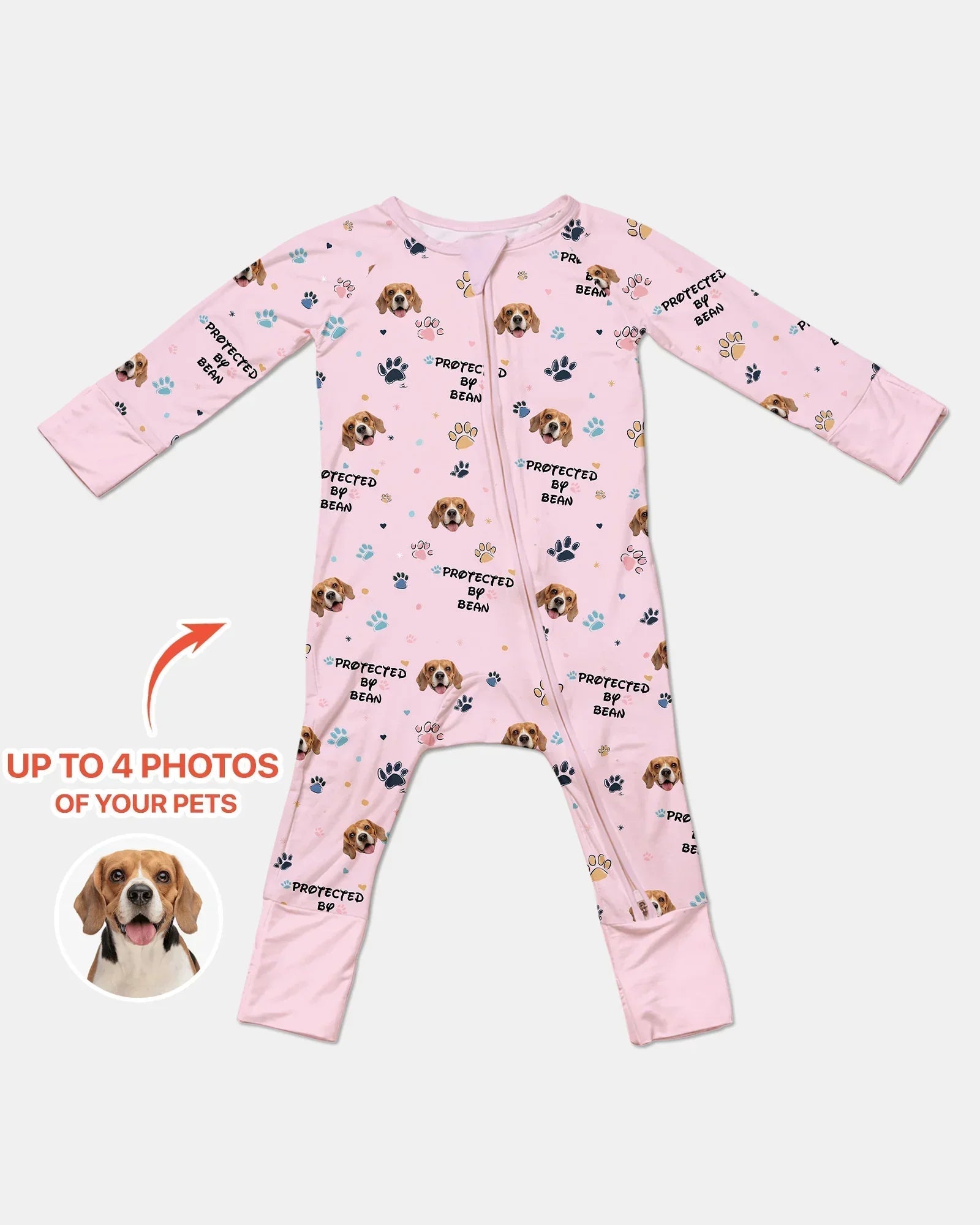 Custom Dogs Photo "protected By" Bamboo Convertible Zippered Romper
