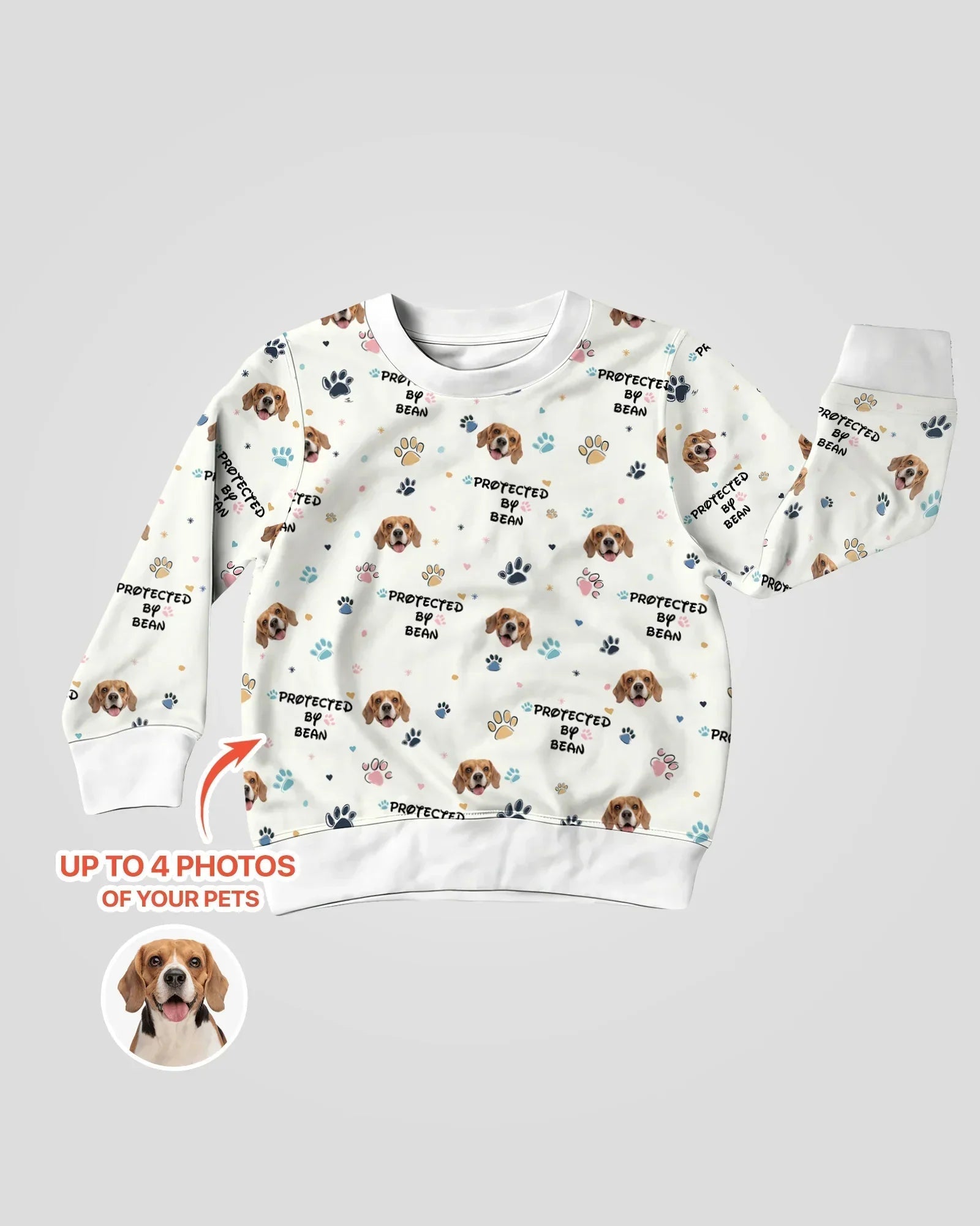 Custom Dog Photo Pattern "protected By" Bamboo Crewneck Sweatshirt