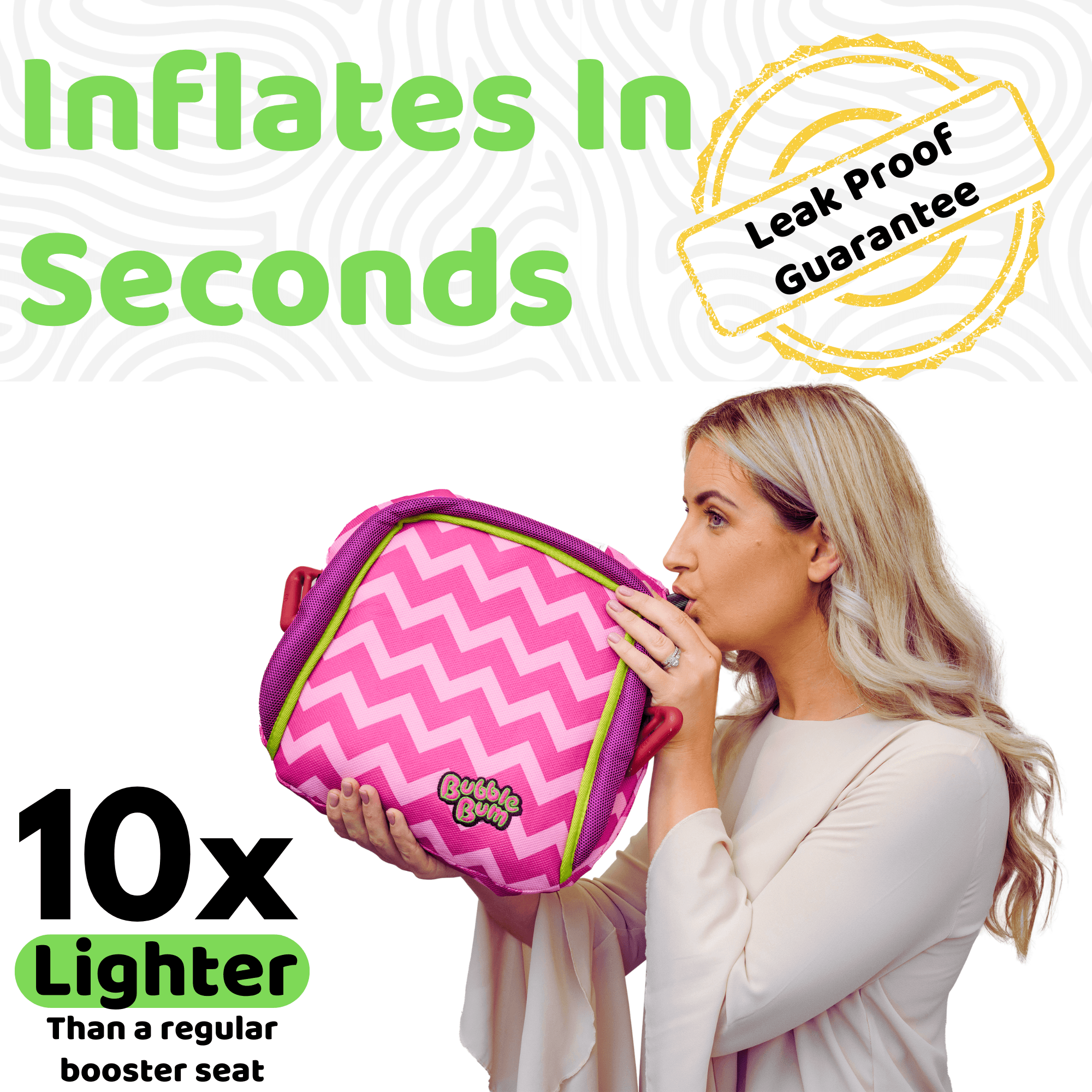 Bubblebum Inflatable Car Booster Seat - Travel Booster Seat - Pink Style ✔️