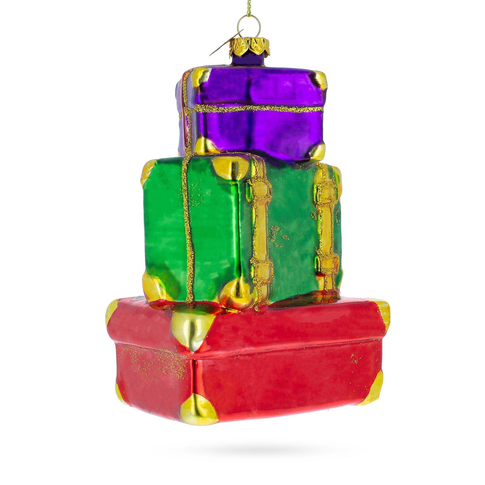 Vintage-inspired Luggage With Travel Stickers - Blown Glass Christmas Ornament