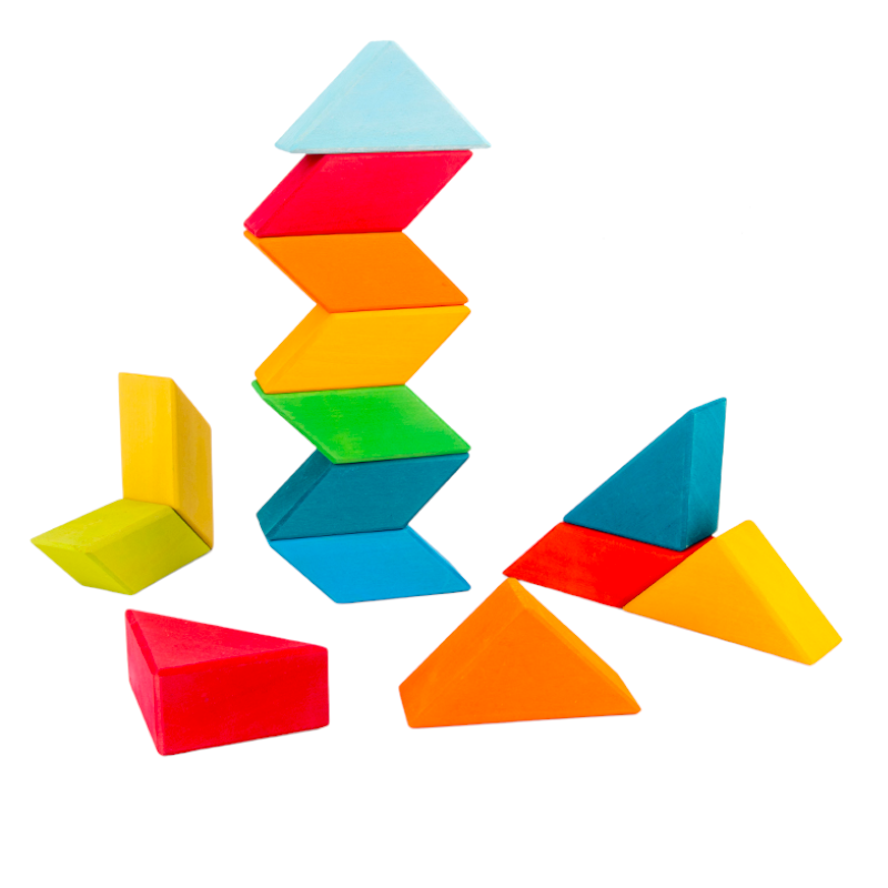 36 Pcs Stained Large Rainbow Square Indian Puzzle Blocks With Storage Tray