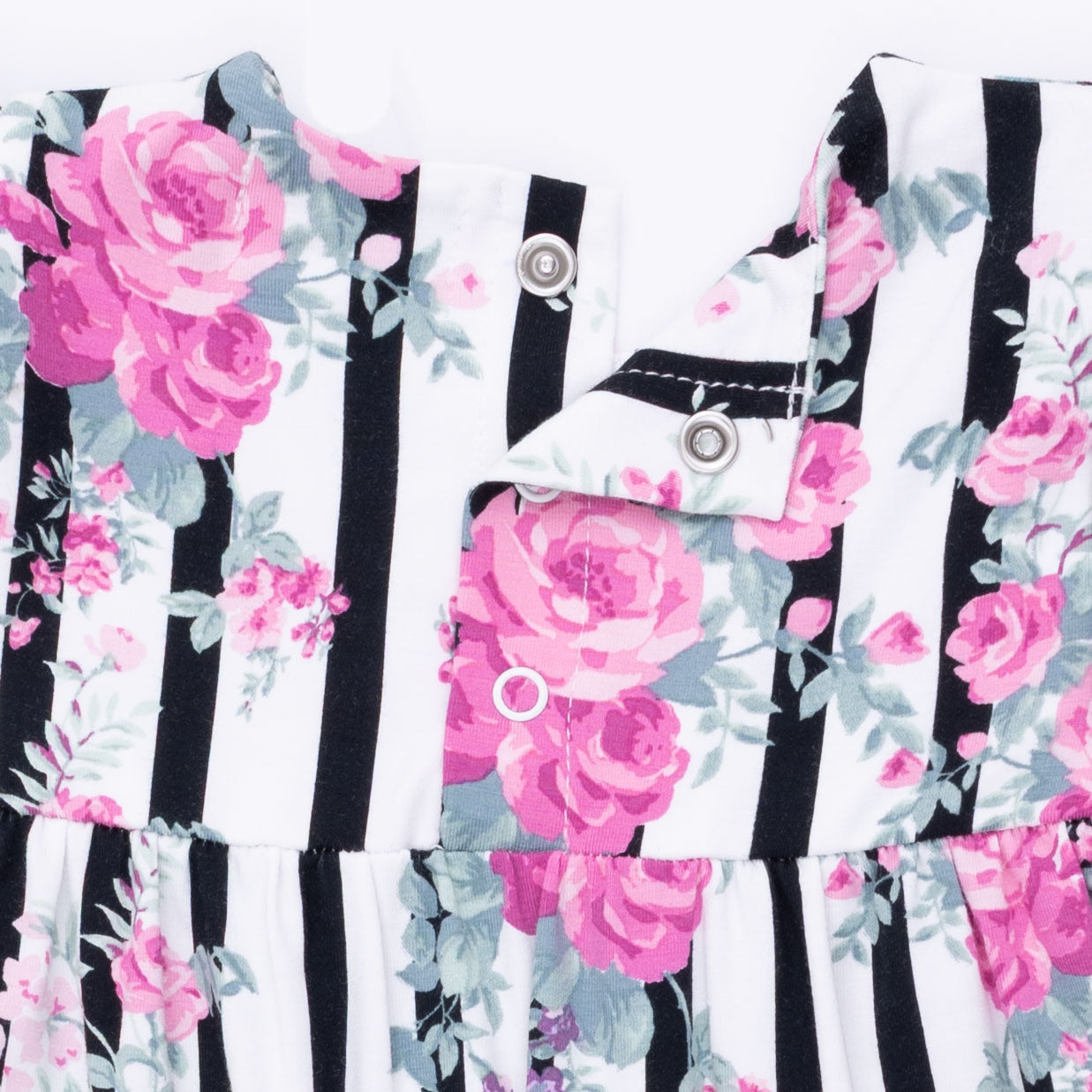 Cabbage Rose Stripe - Ruffle Sleeve Snap Romper