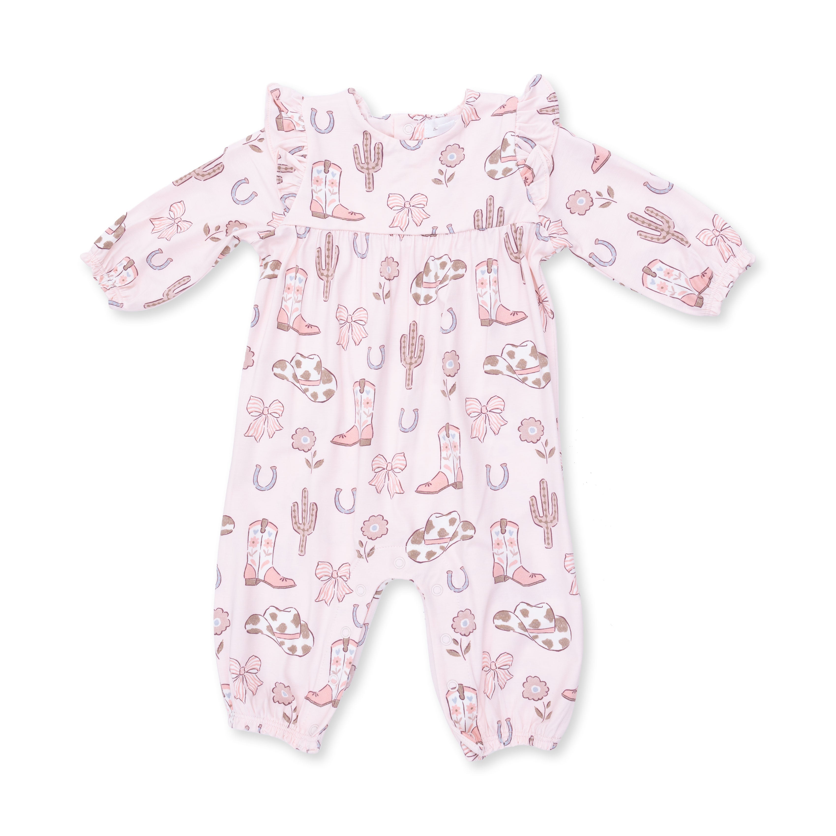 Cowgirl Boots And Bows - Ruffle Sleeve Snap Romper
