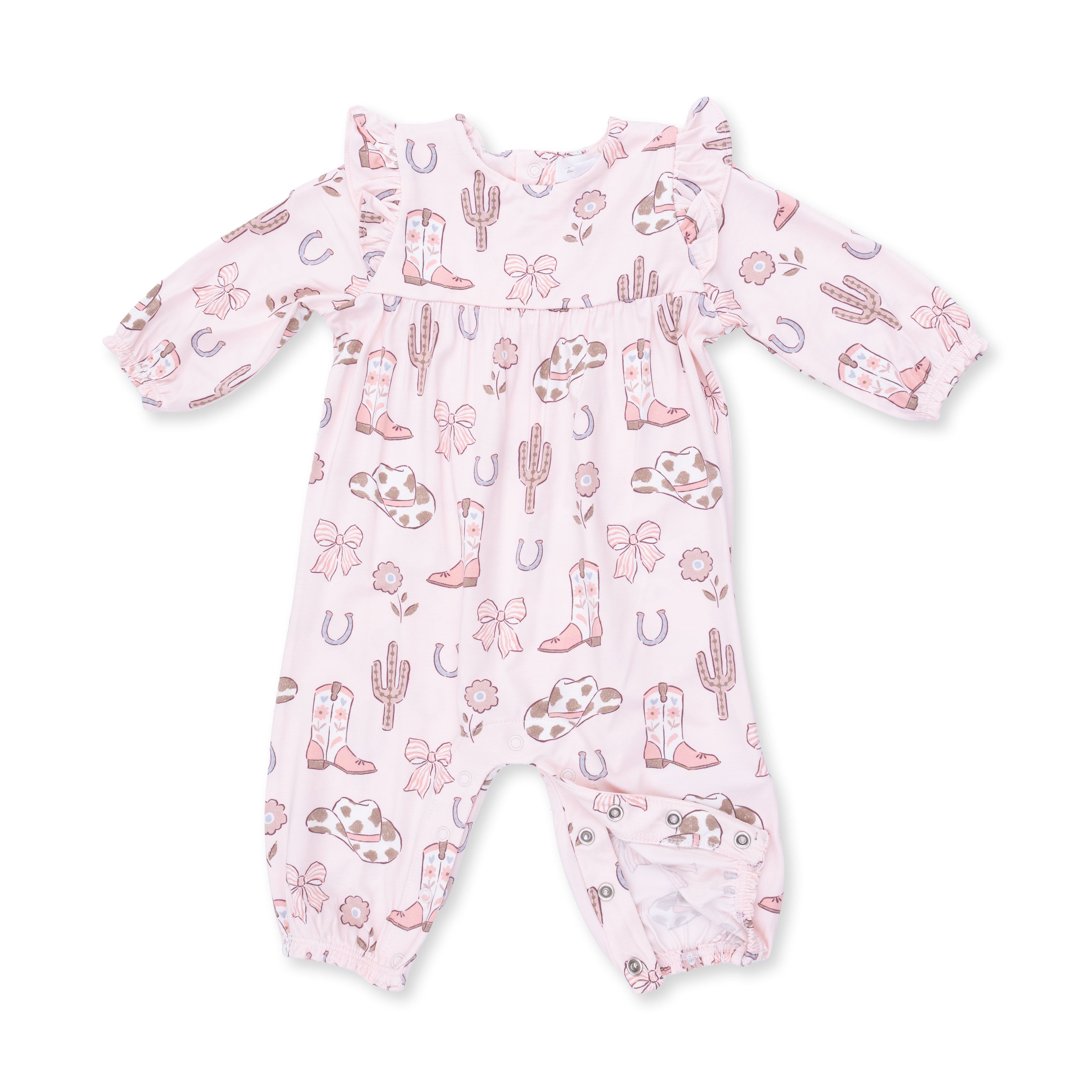 Cowgirl Boots And Bows - Ruffle Sleeve Snap Romper