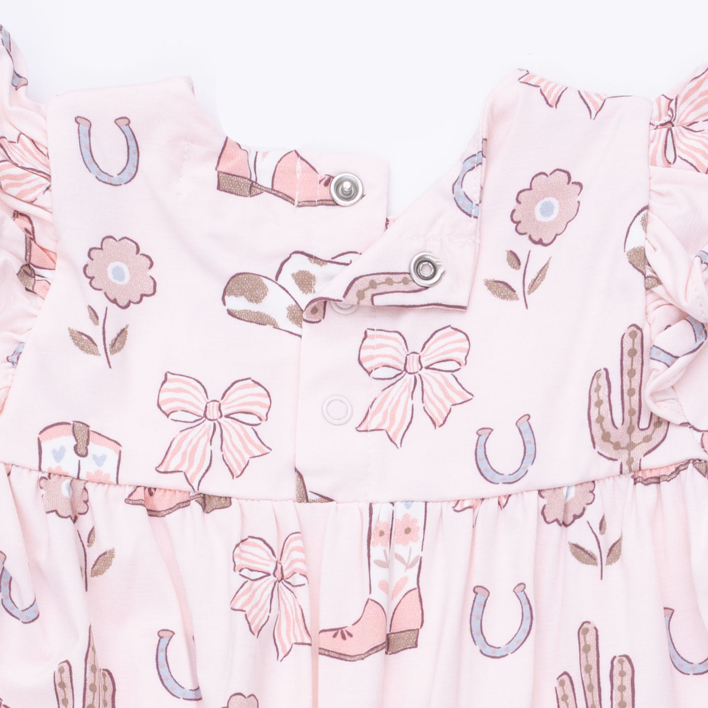 Cowgirl Boots And Bows - Ruffle Sleeve Snap Romper