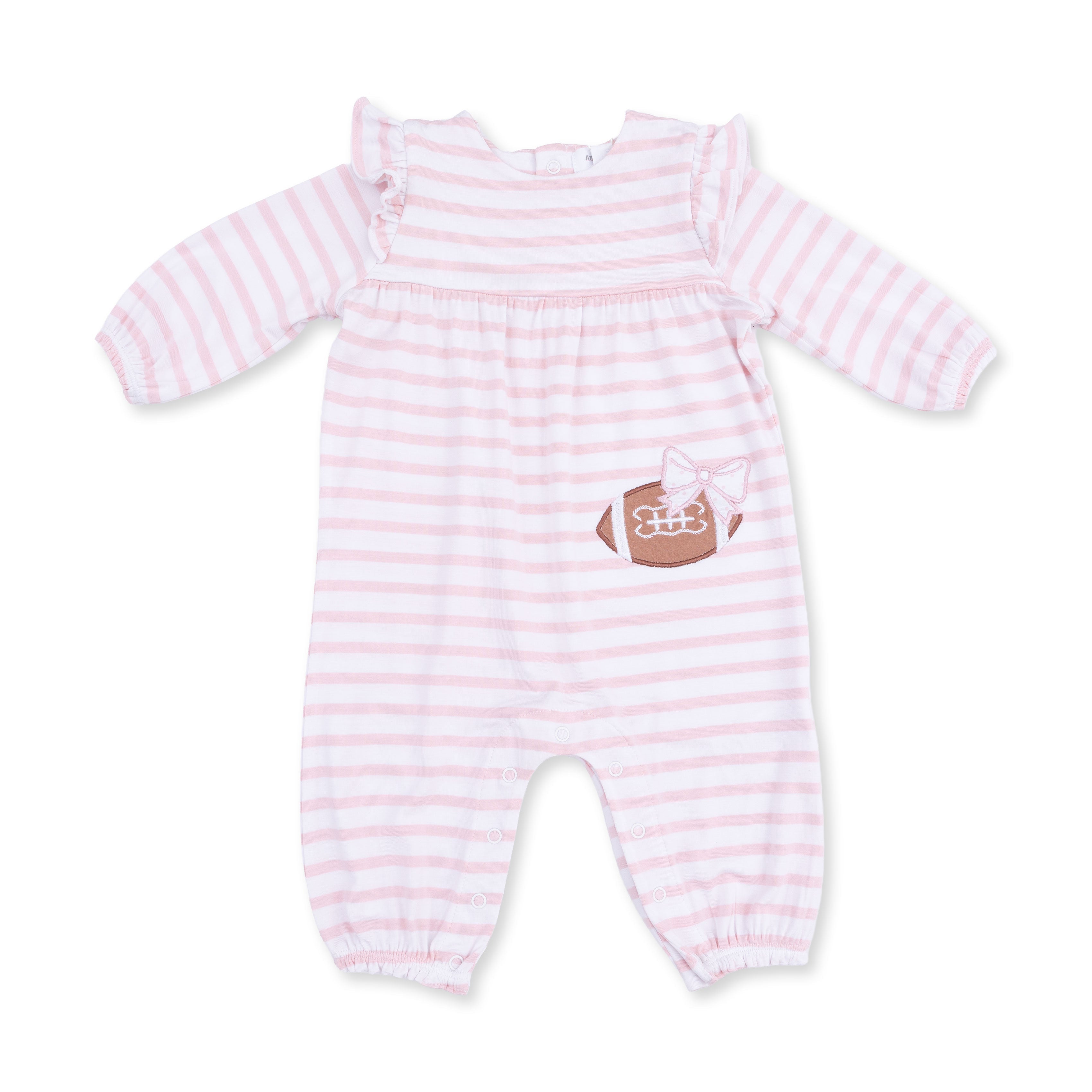 Football Dot And Stripe - Ruffle Sleeve Snap Romper