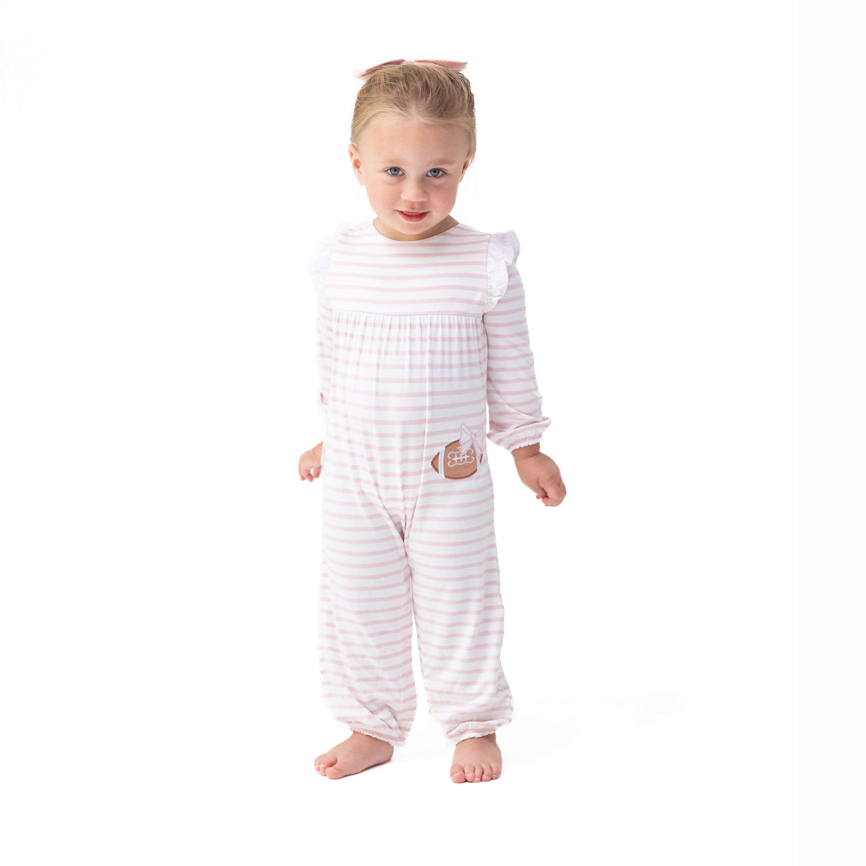 Football Dot And Stripe - Ruffle Sleeve Snap Romper