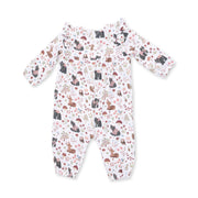 Southern Woodland Animals Pink - Ruffle Sleeve Snap Romper