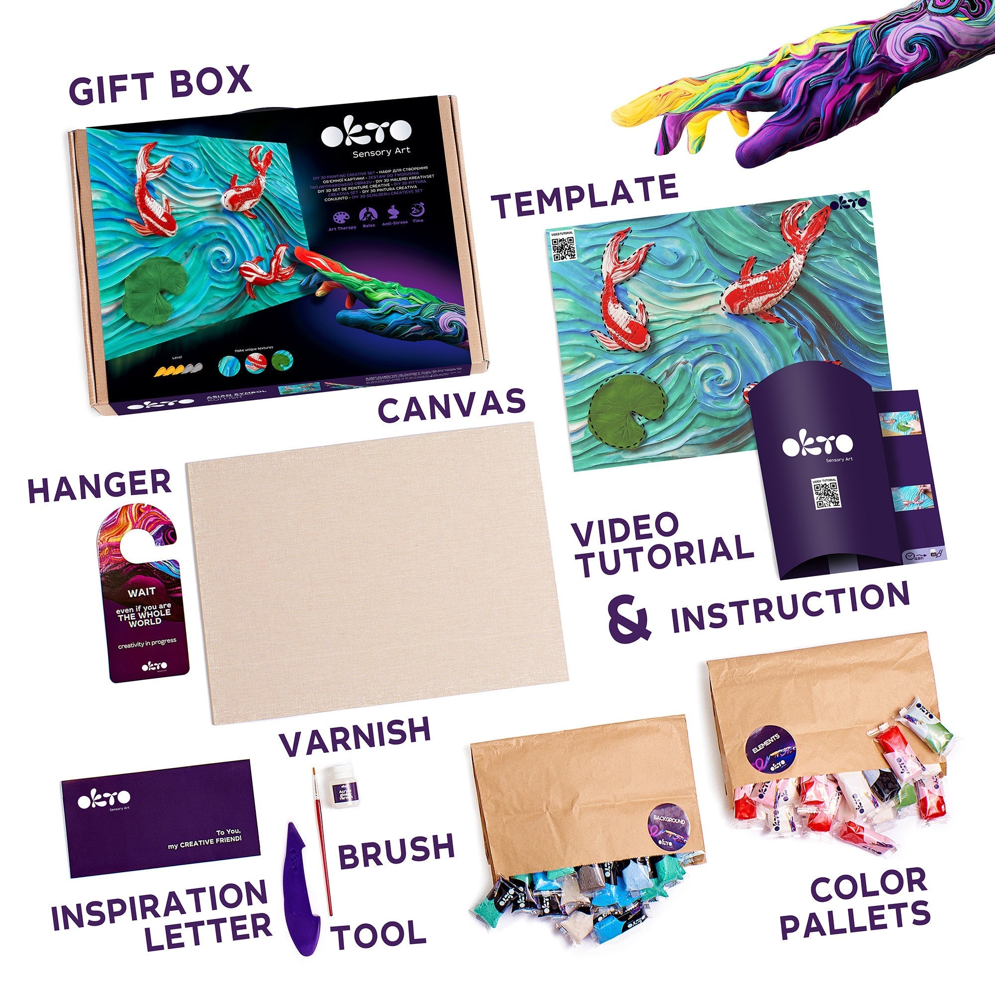 Okto Sensory Art 3d Painting “koi Carps” – 11.8” X 15.7” Canvas Kit