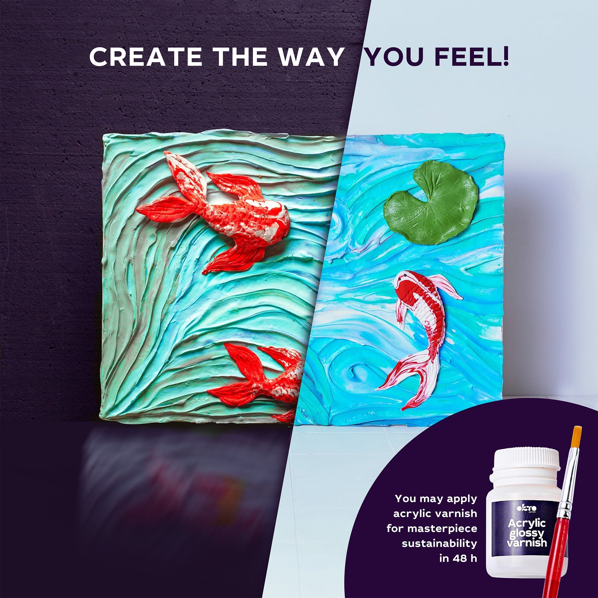 Okto Sensory Art 3d Painting “koi Carps” – 11.8” X 15.7” Canvas Kit