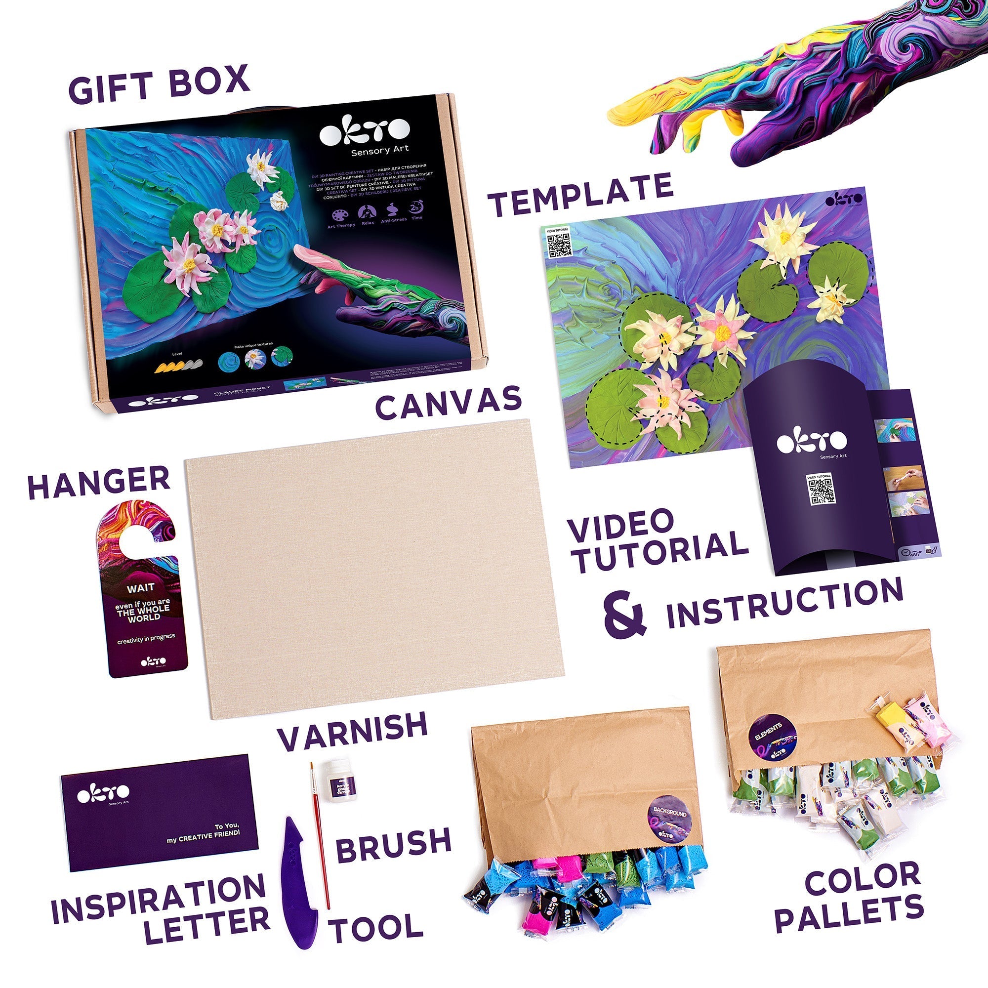Okto Sensory Art 3d Painting “water Lilies” – 11.8” X 15.7” Canvas Kit