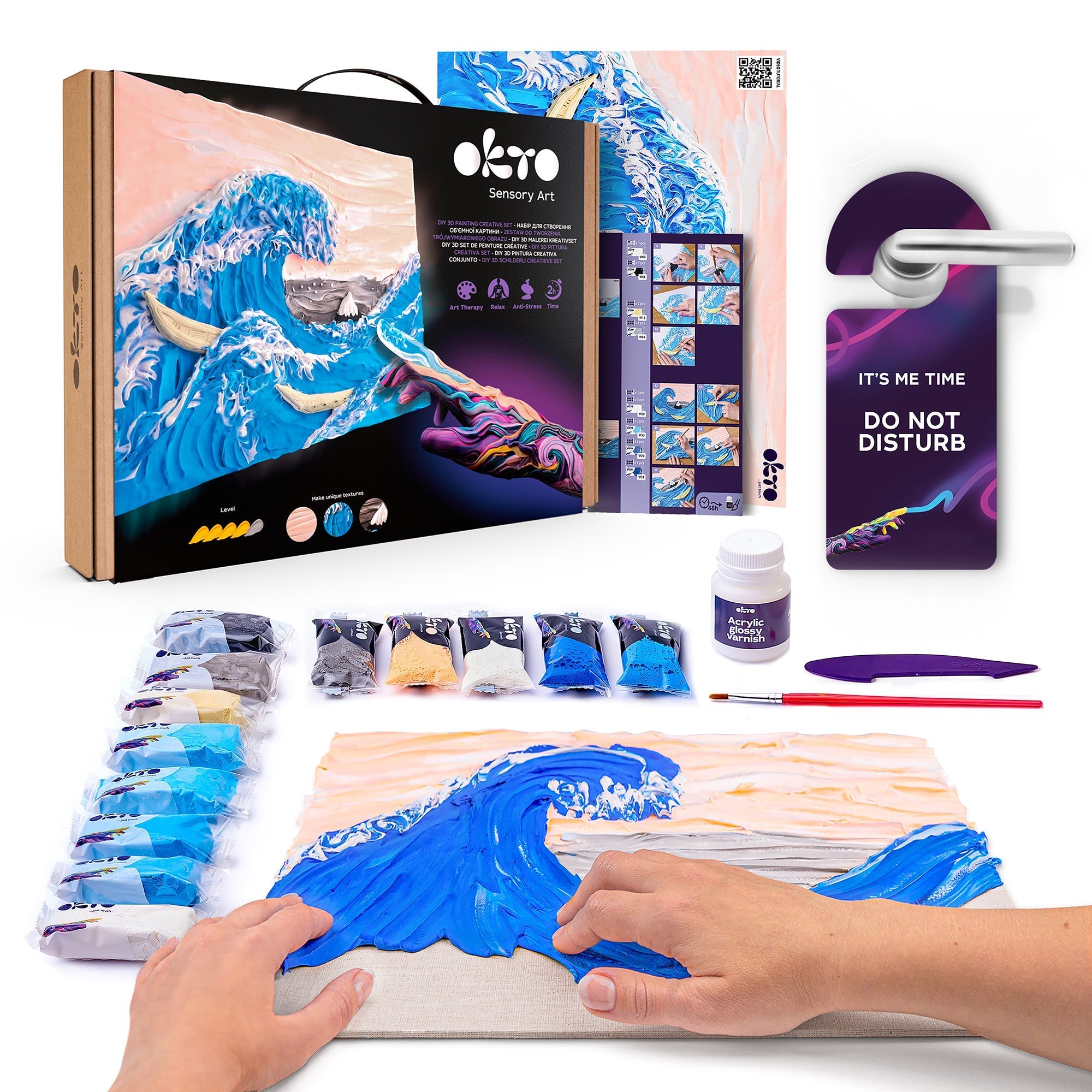 Okto Sensory Art 3d Painting “the Great Wave Off Kanagawa” – 11.8” X 15.7” Canvas Kit