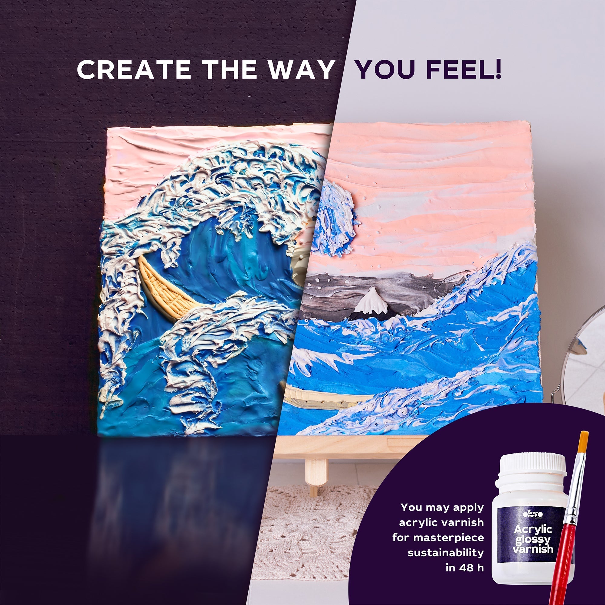 Okto Sensory Art 3d Painting “the Great Wave Off Kanagawa” – 11.8” X 15.7” Canvas Kit