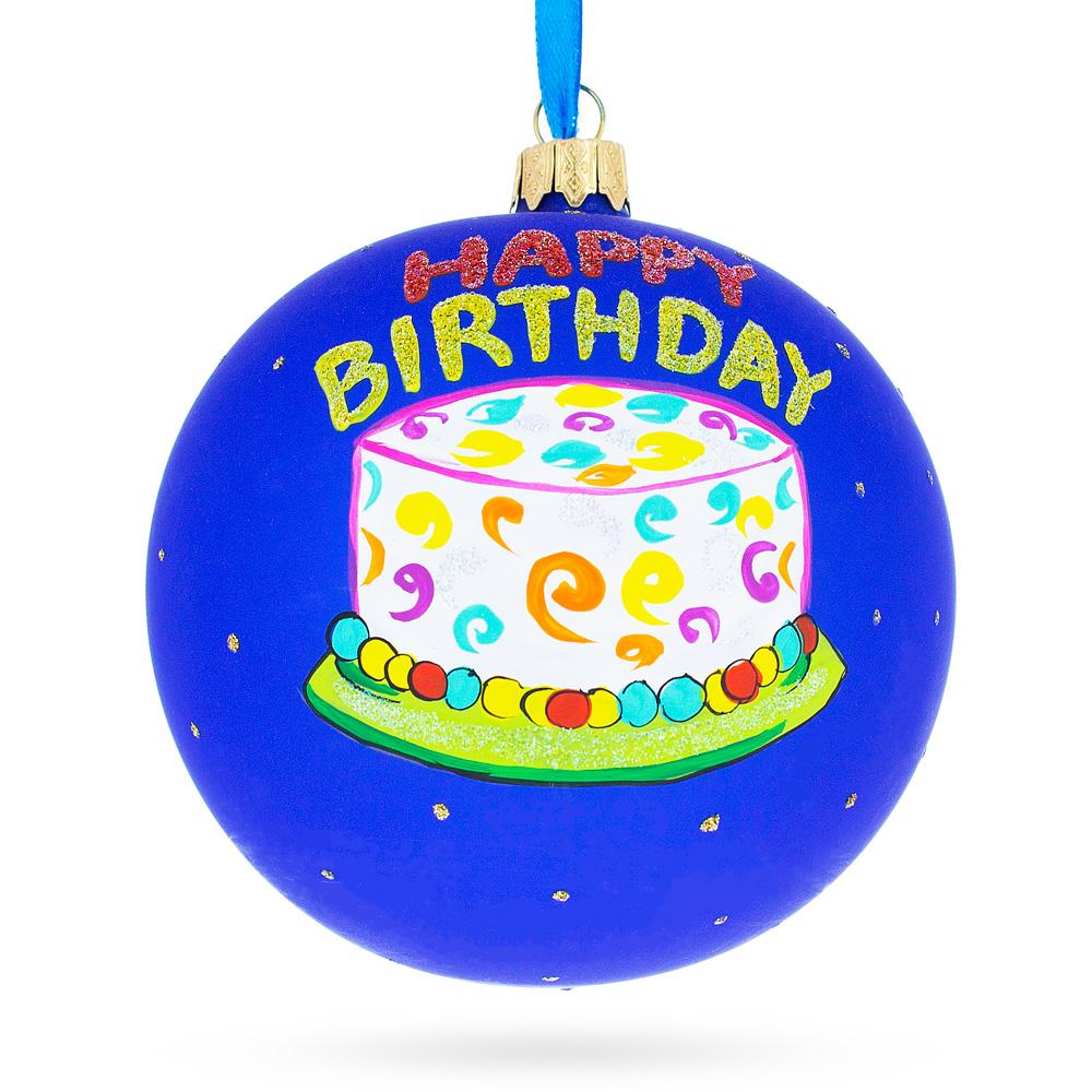 Birthday Delight: Happy Birthday Balloons & Cupcakes Blown Glass Ball Christmas Ornament 4 Inches