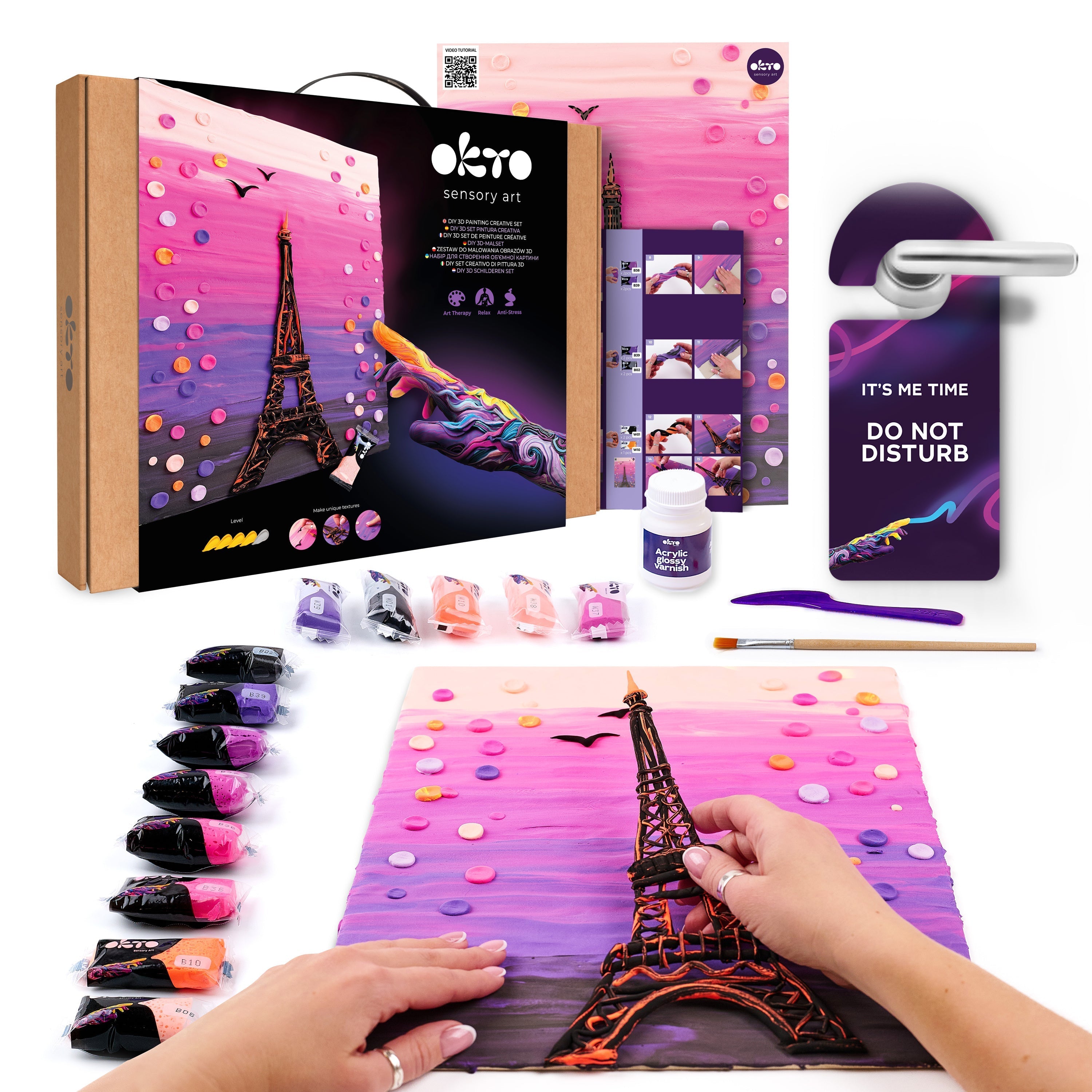 Okto 3d Clay Painting — Paris Skyline  (≈16×12 In) — Ages 14+