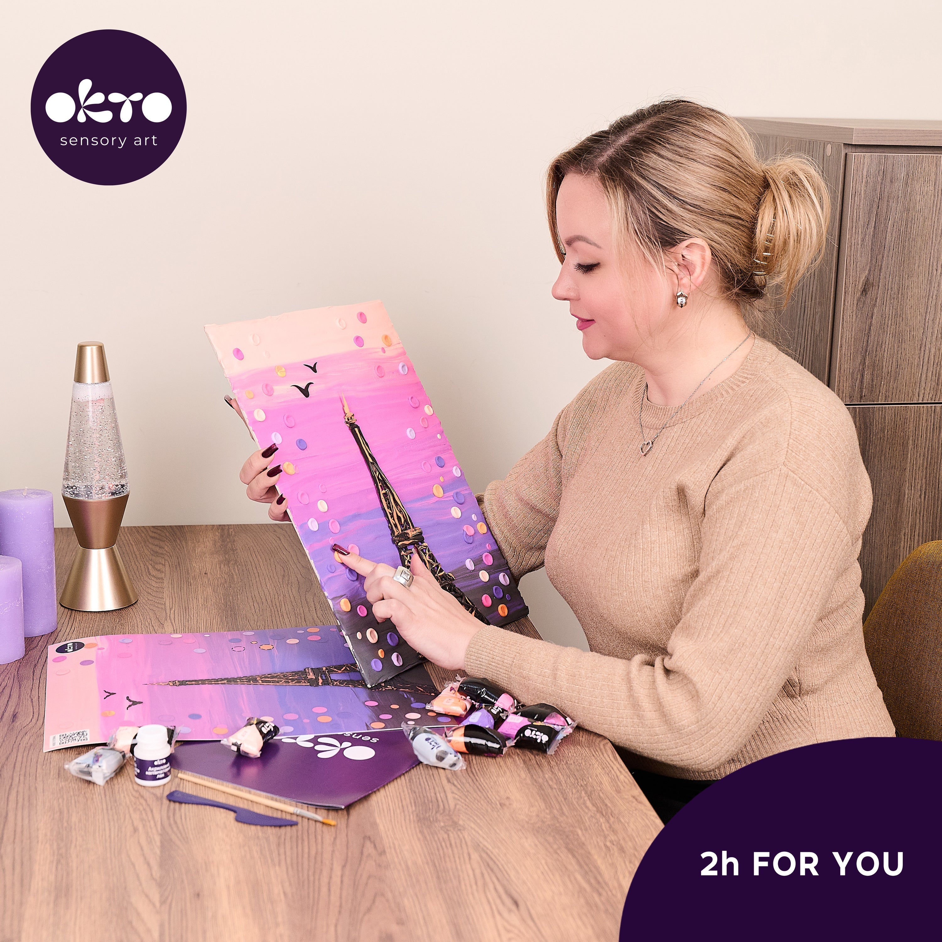 Okto 3d Clay Painting — Paris Skyline  (≈16×12 In) — Ages 14+