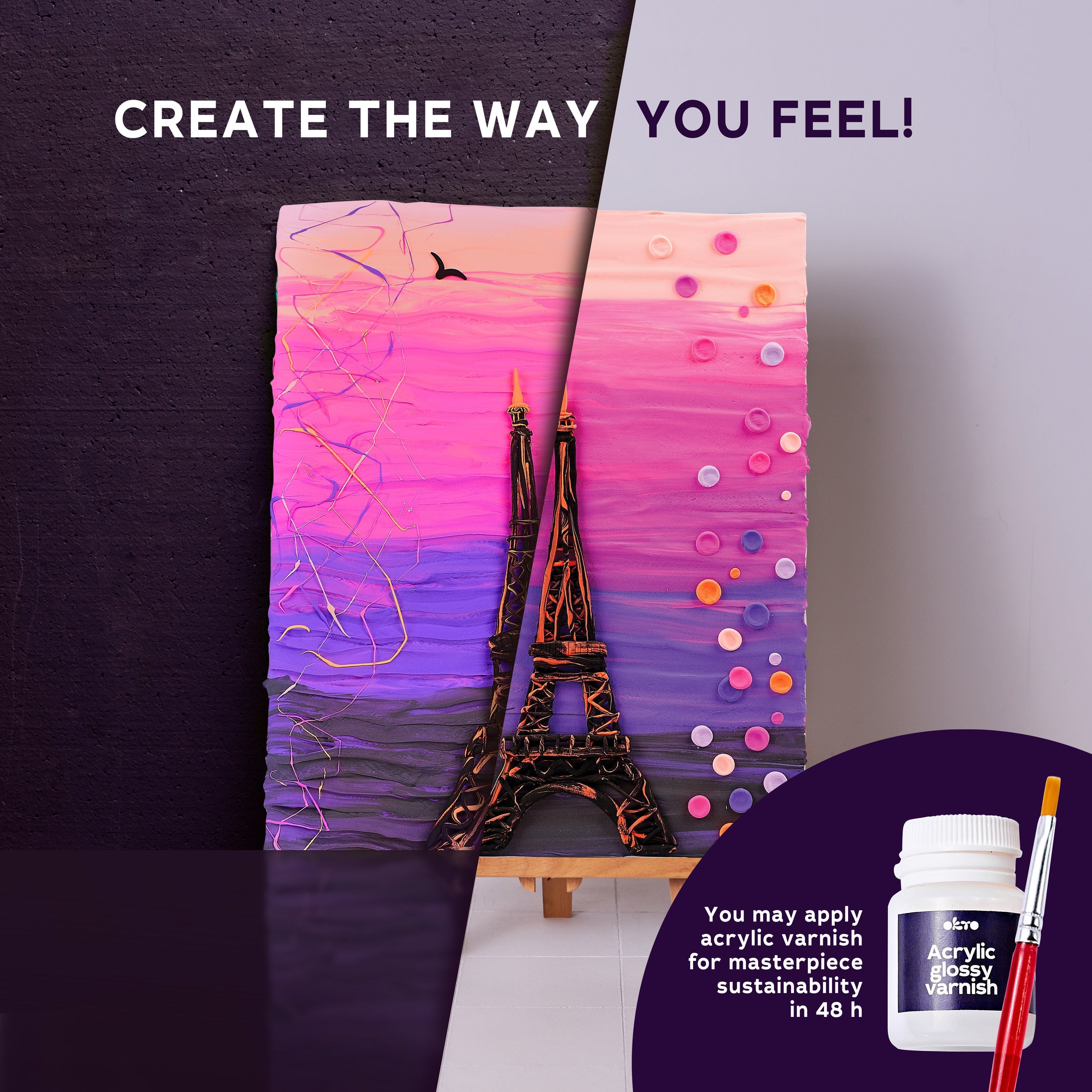Okto 3d Clay Painting — Paris Skyline  (≈16×12 In) — Ages 14+