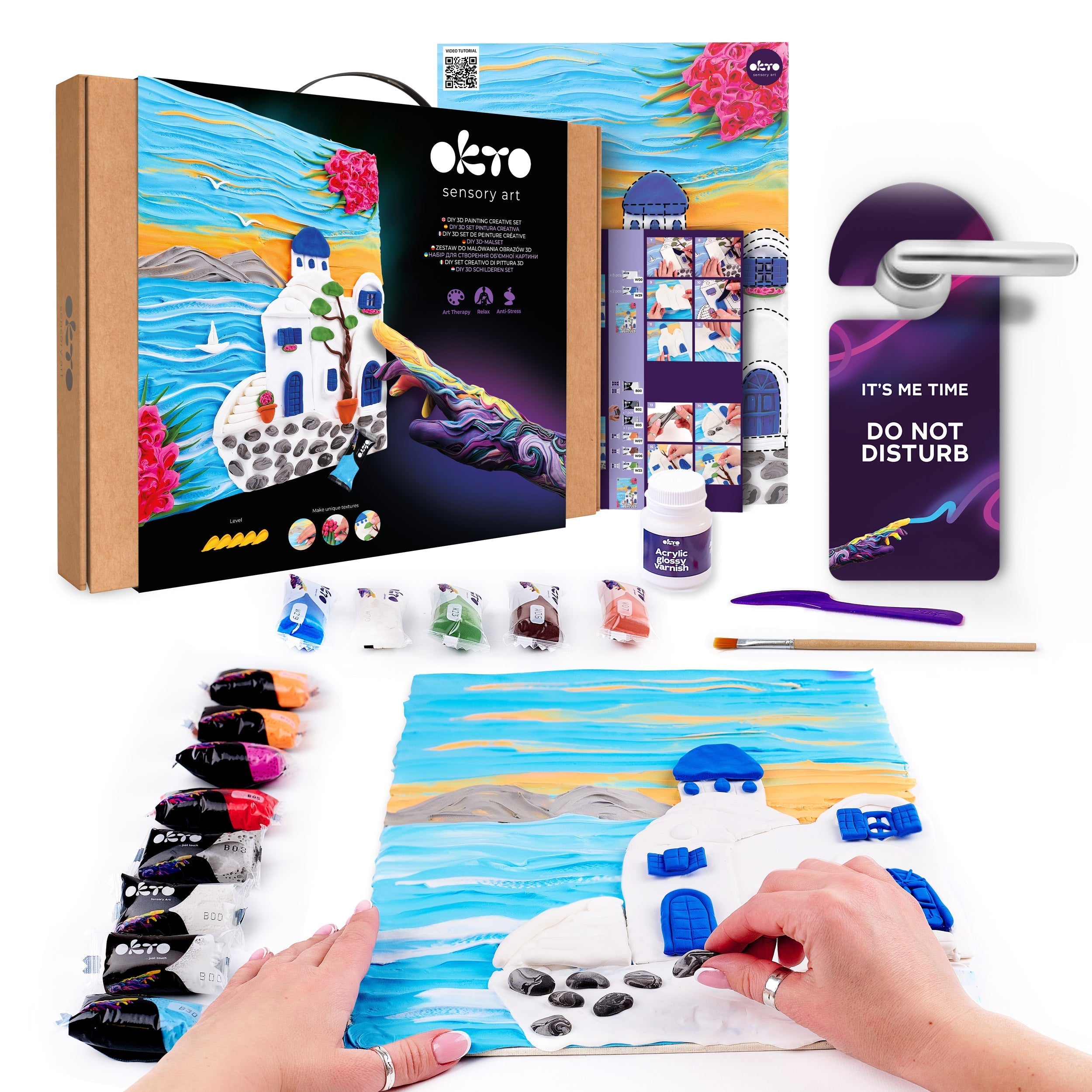 Okto 3d Clay Painting — Santorini  (≈16×12 In) — Ages 14+