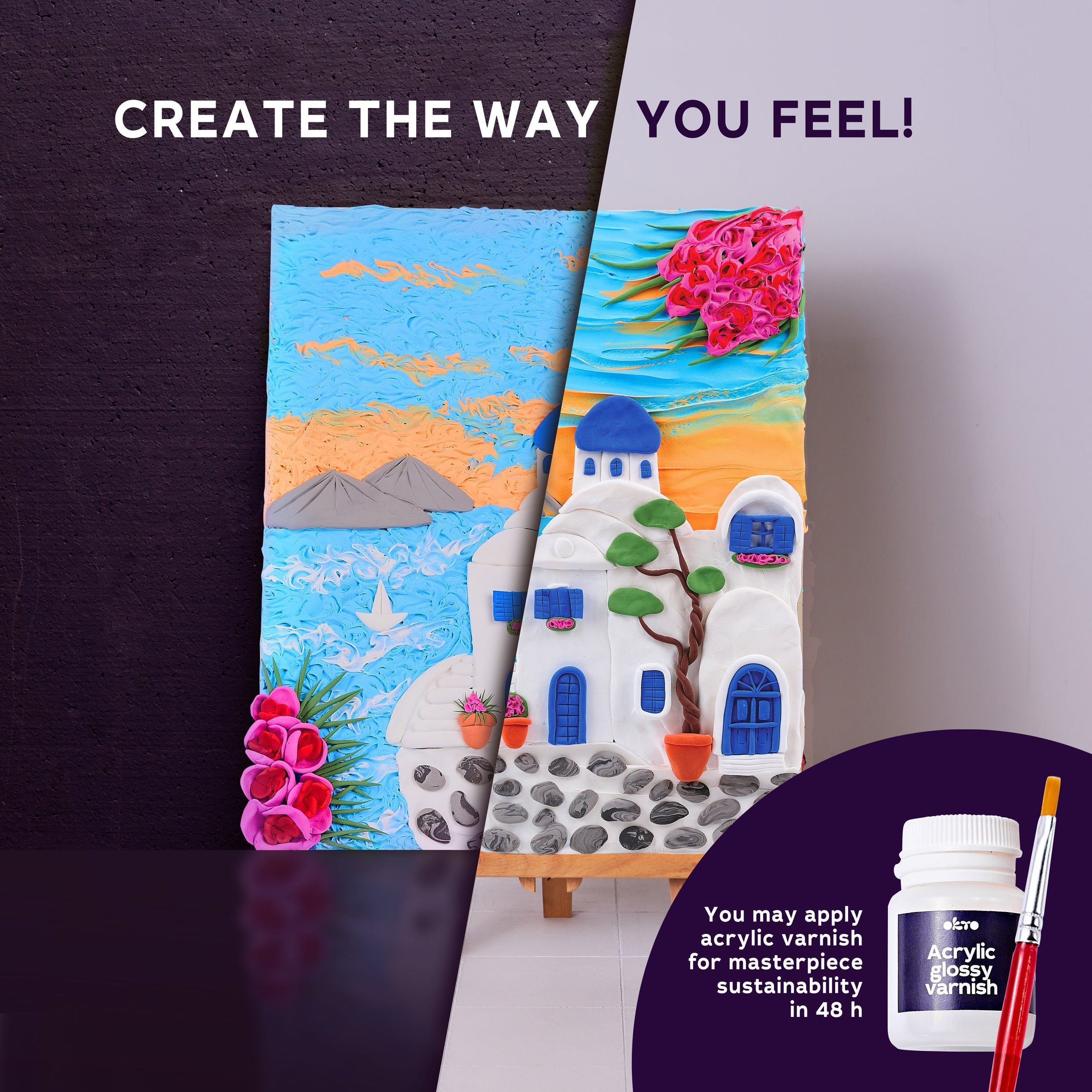 Okto 3d Clay Painting — Santorini  (≈16×12 In) — Ages 14+