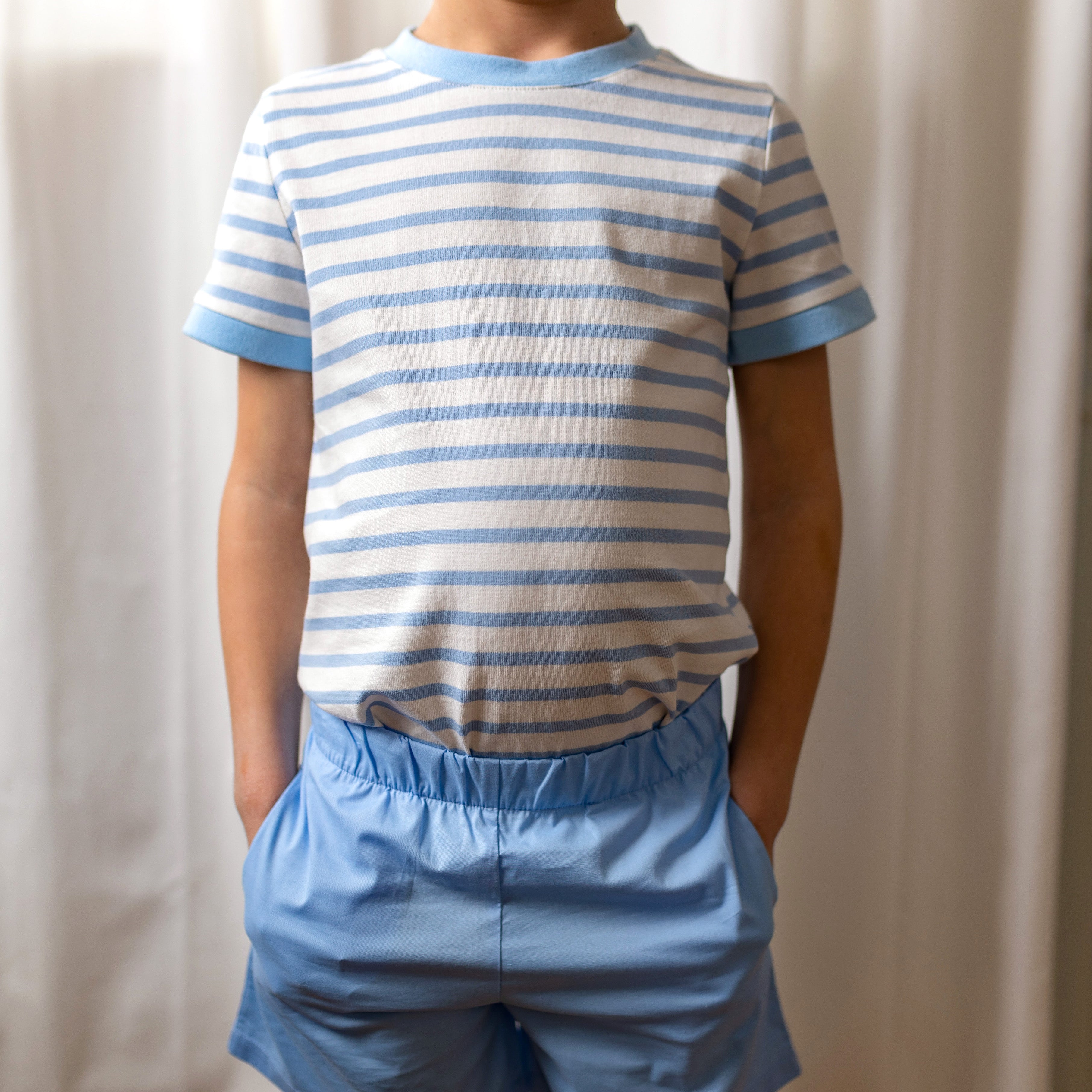 Short Sleeve Ringer Tee - French Blue Stripe