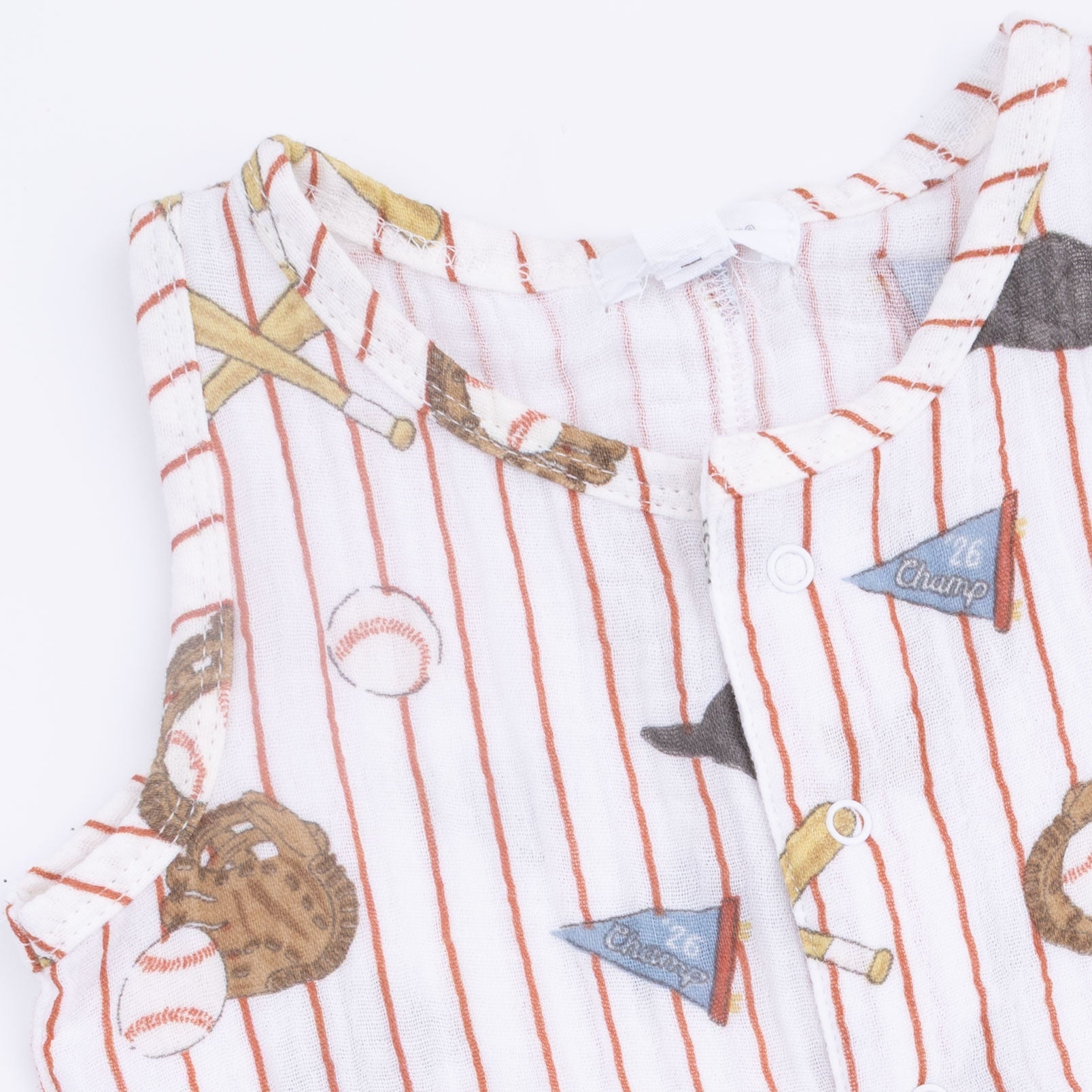 Vintage Baseball Stripe  - Muslin Sleeveless Shortie Romper With Bucket Hat