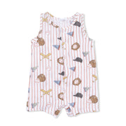 Vintage Baseball Stripe  - Sleeveless Shortie Romper