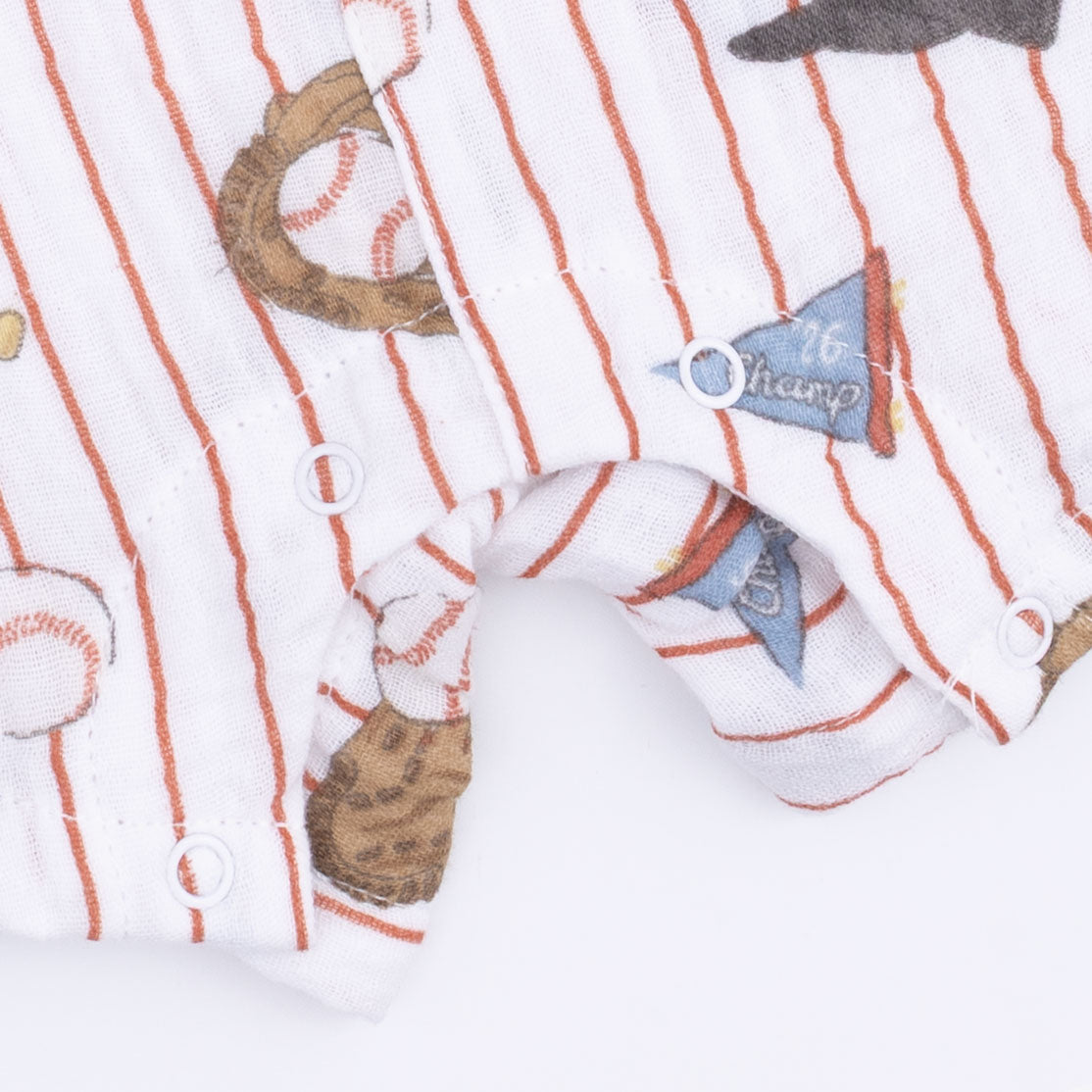 Vintage Baseball Stripe  - Muslin Sleeveless Shortie Romper With Bucket Hat