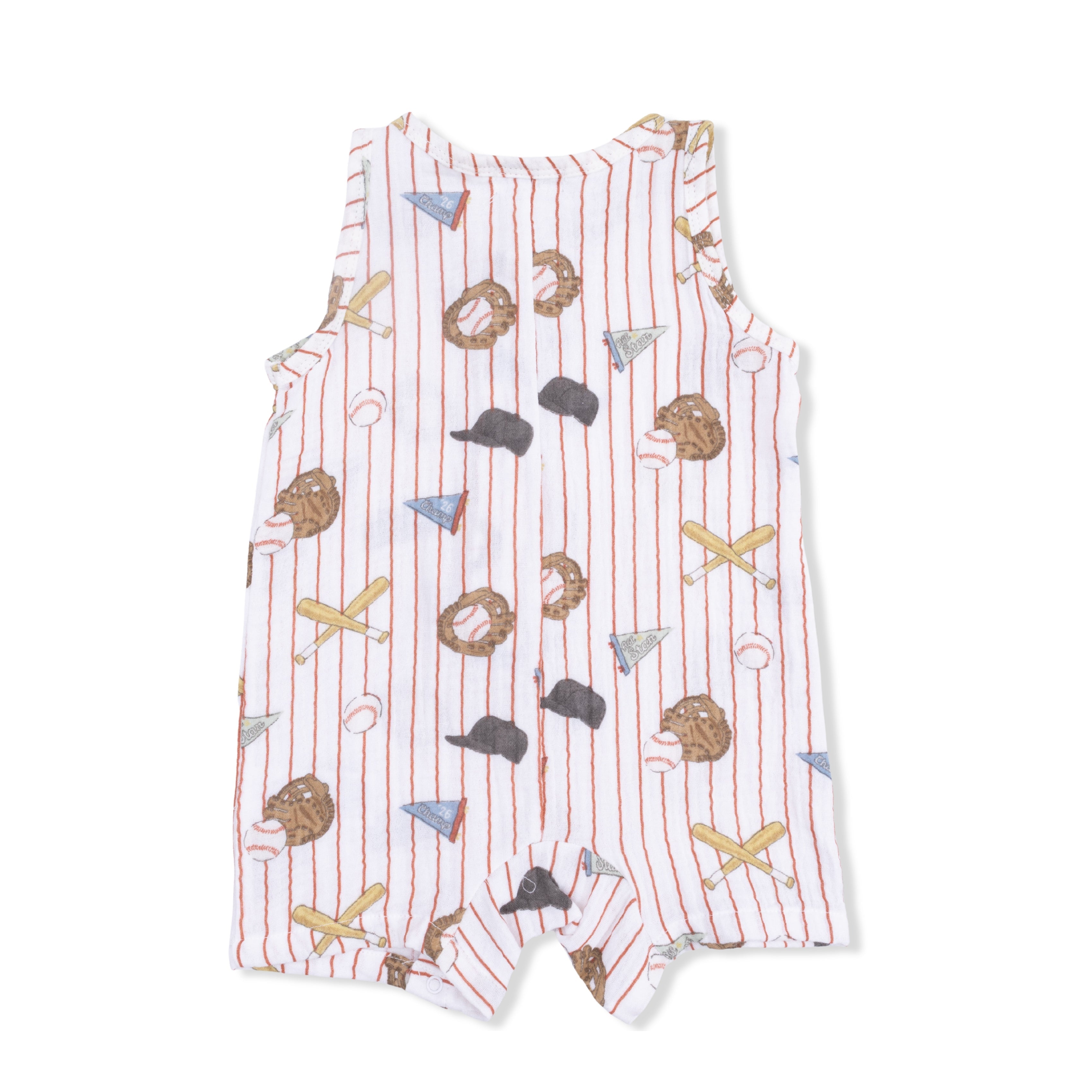 Vintage Baseball Stripe  - Muslin Sleeveless Shortie Romper With Bucket Hat